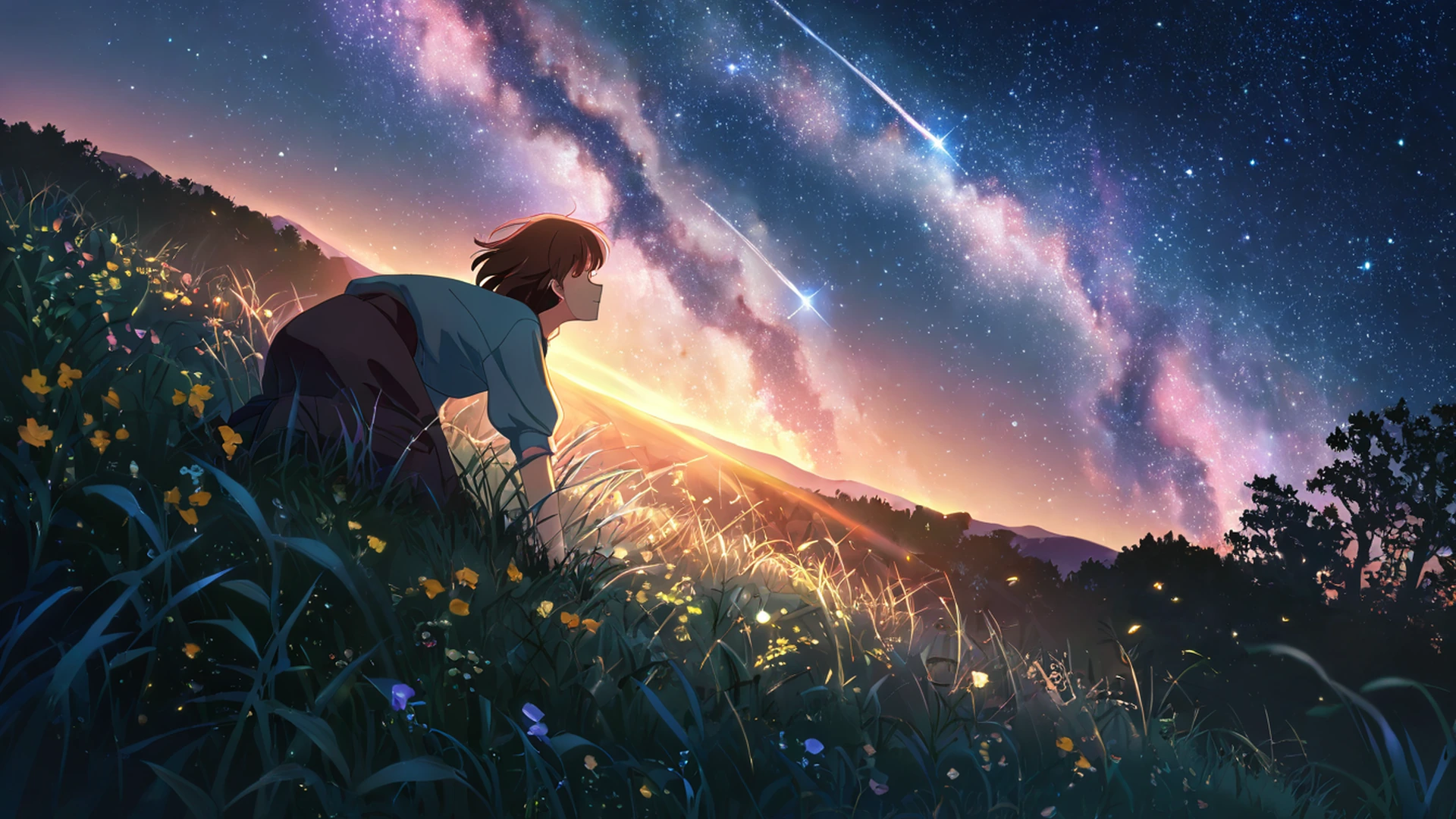 stargazing hilltop lofi wallpaper