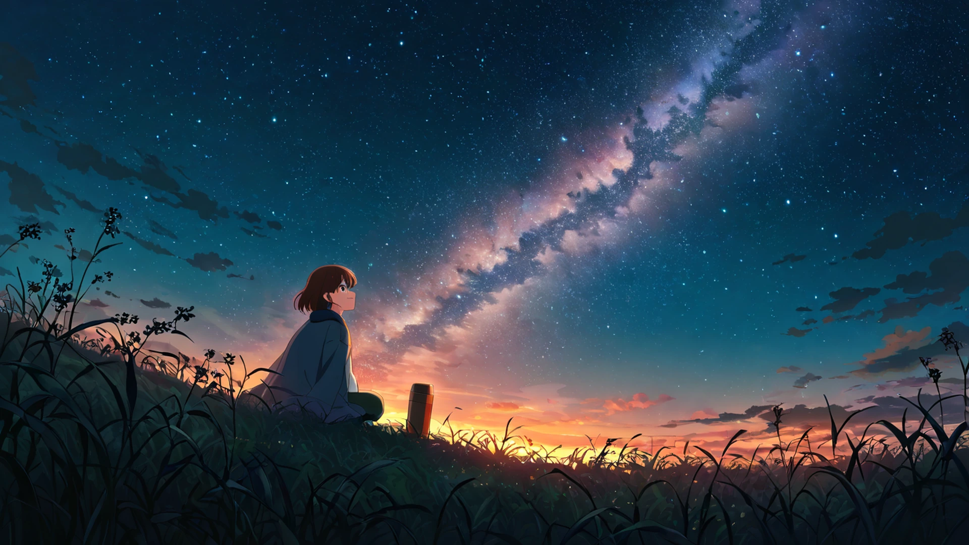 stargazing hilltop lofi wallpaper