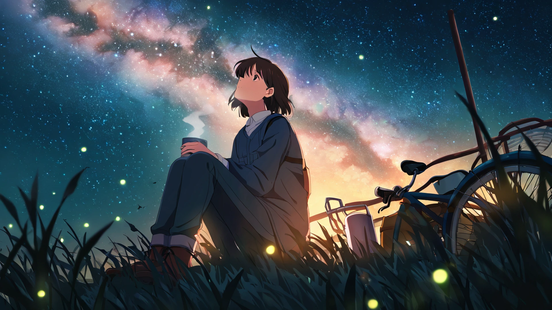 stargazing hilltop lofi wallpaper