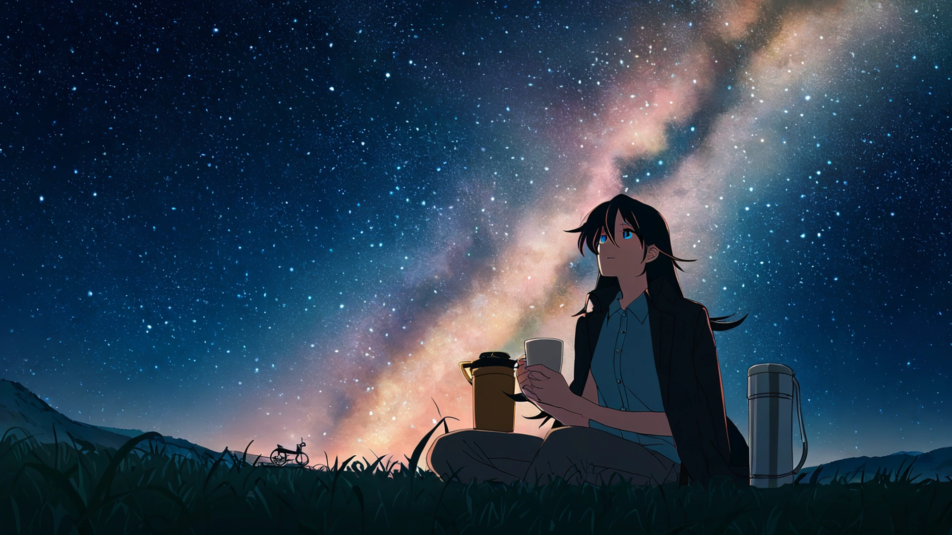 stargazing hilltop lofi wallpaper