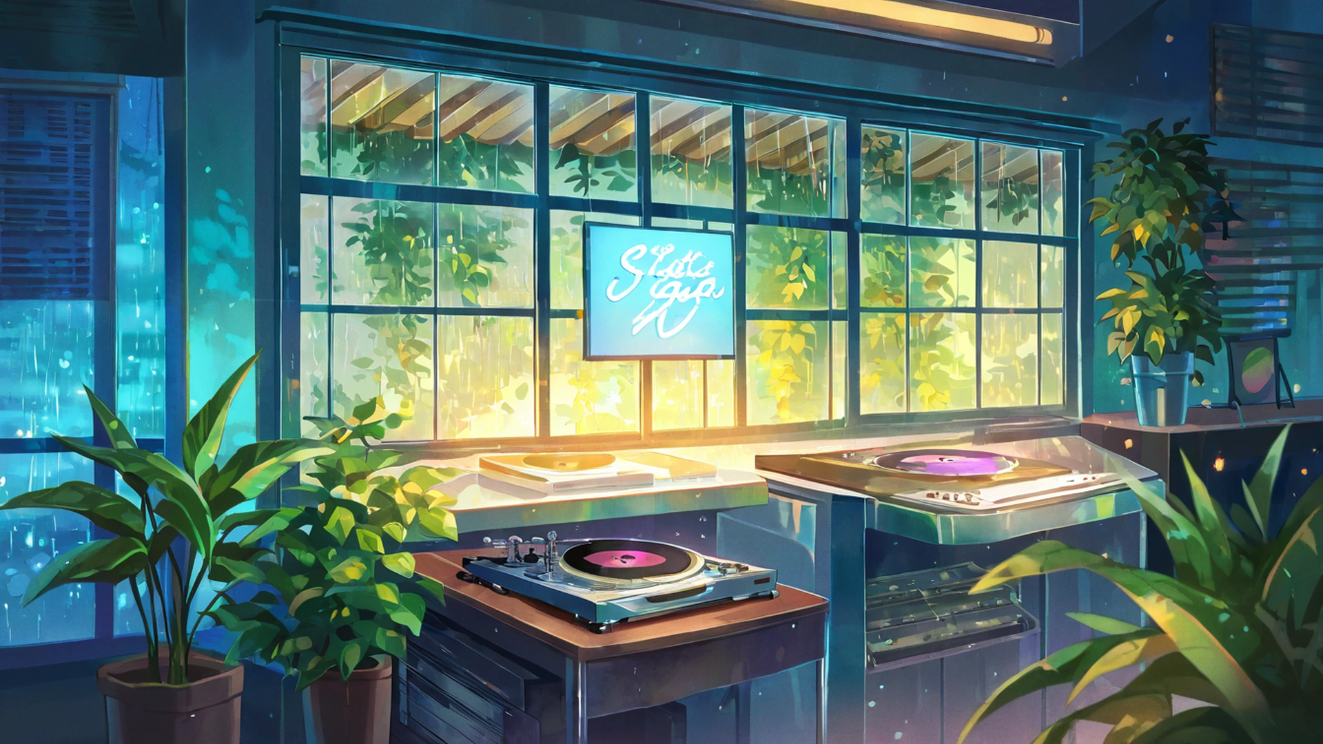 vinyl record shop lofi wallpaper