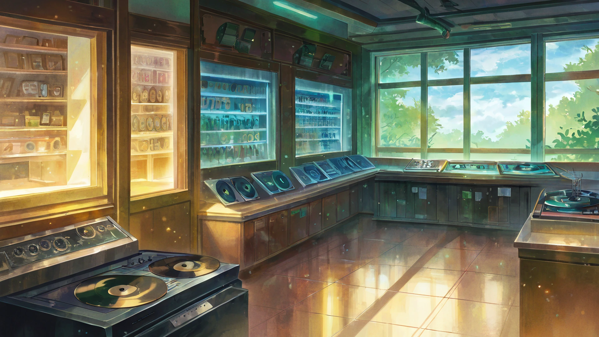 vinyl record shop lofi wallpaper