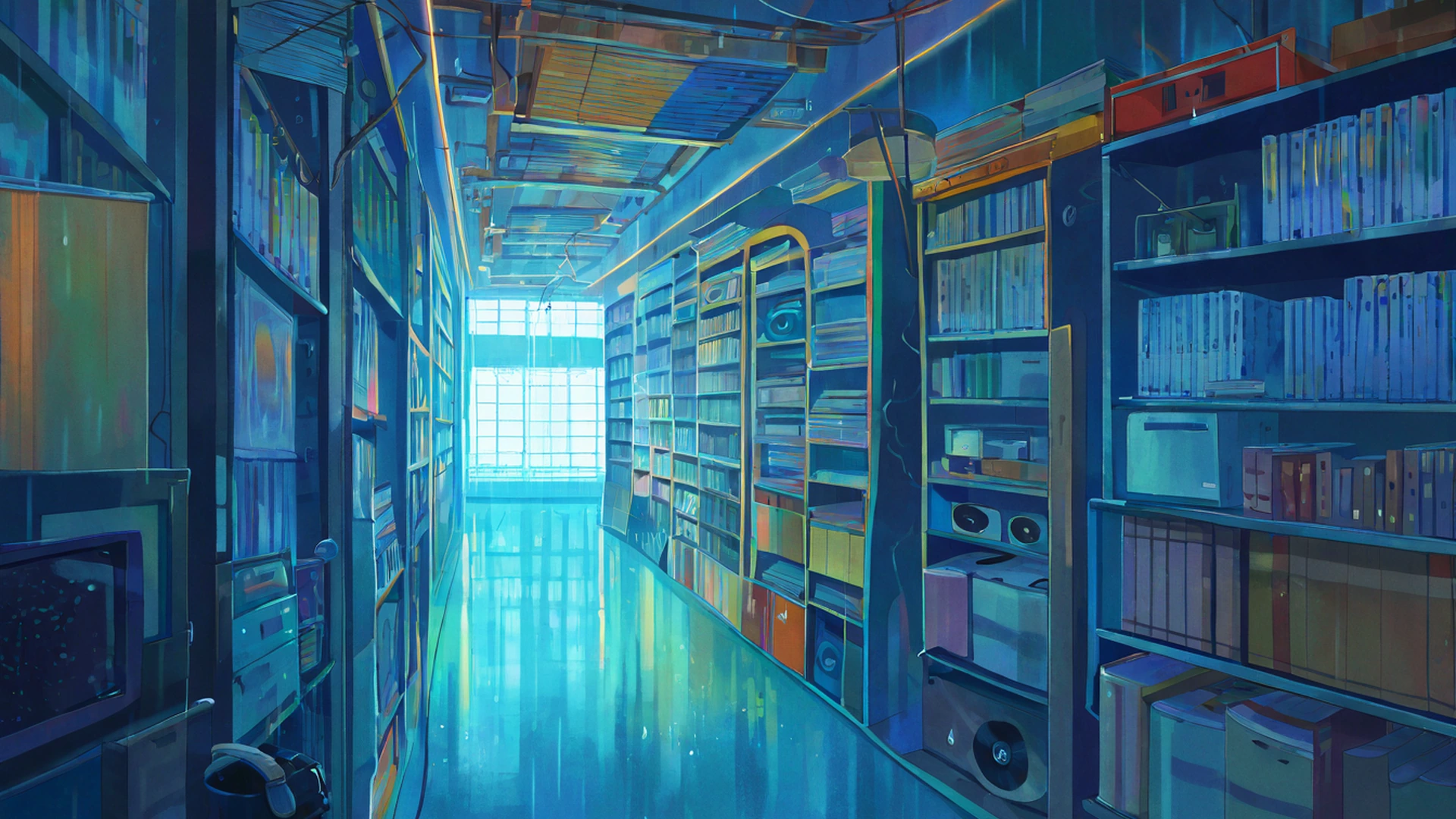 vinyl record shop lofi wallpaper