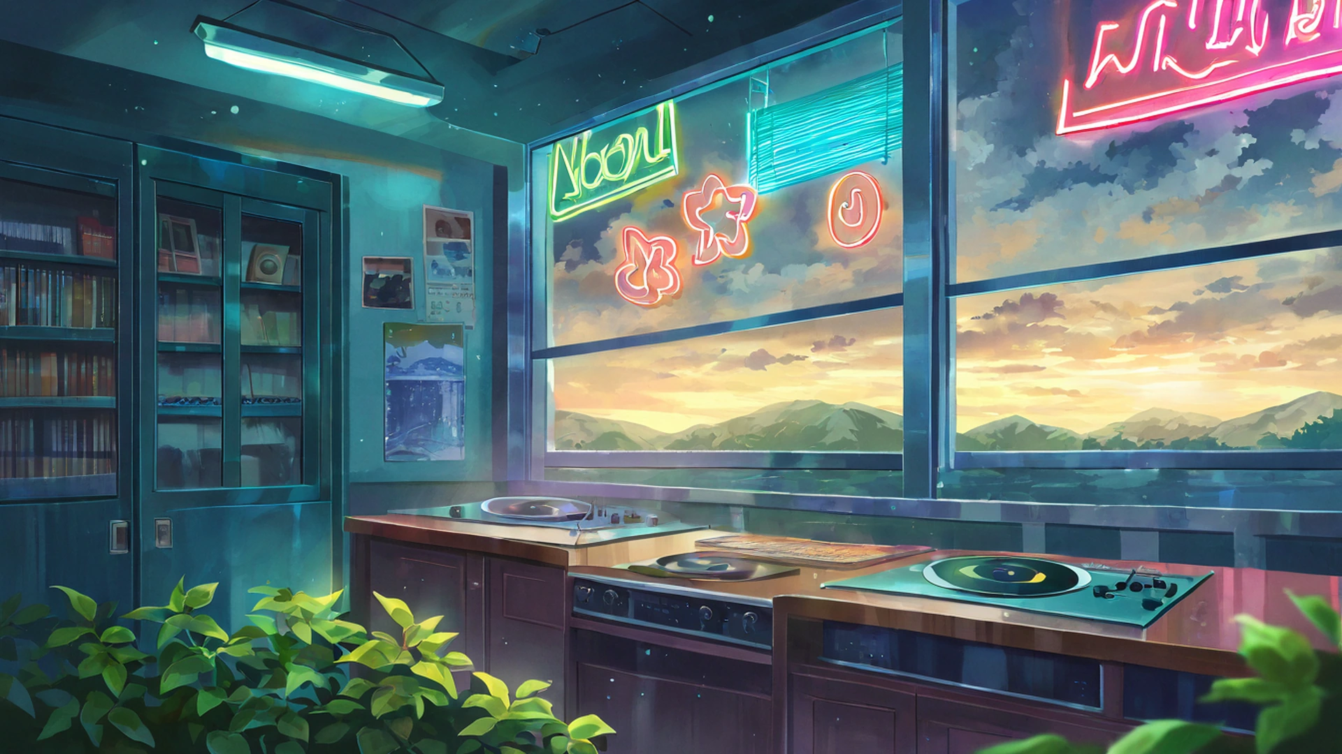 vinyl record shop lofi wallpaper