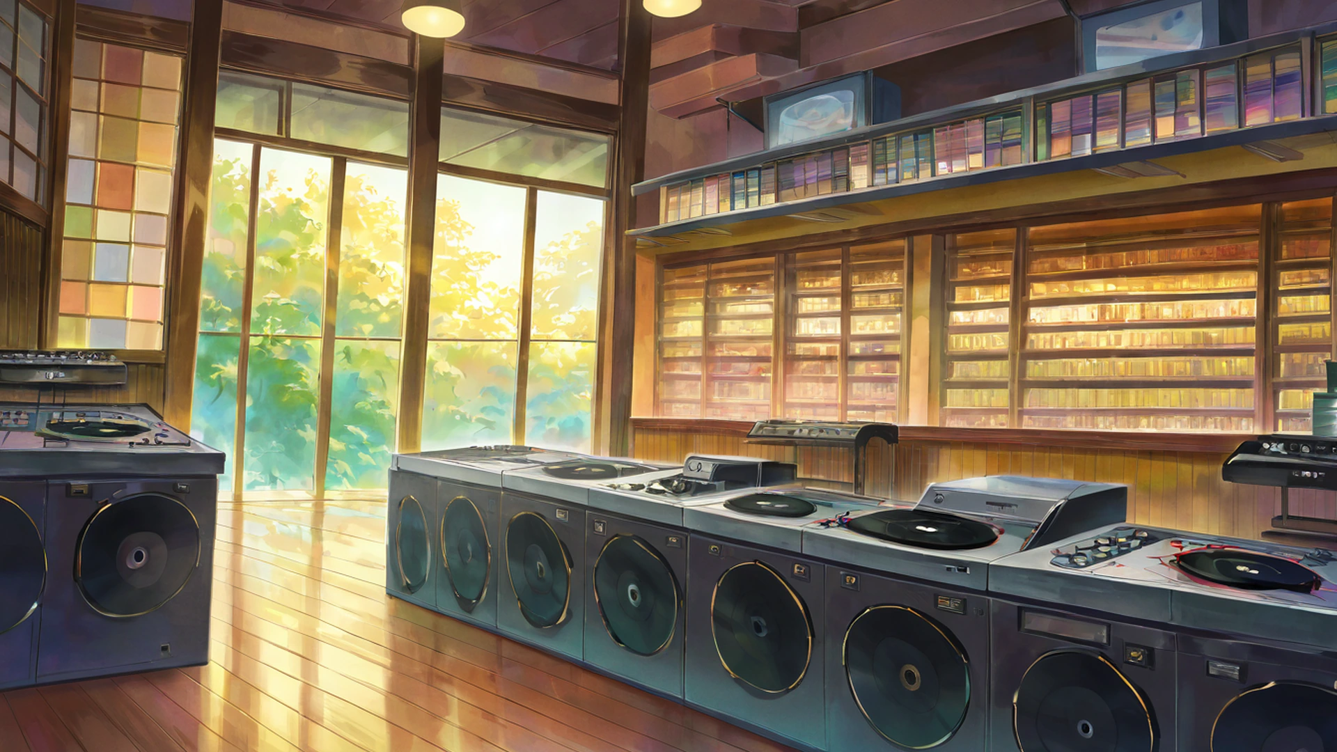 vinyl record shop lofi wallpaper