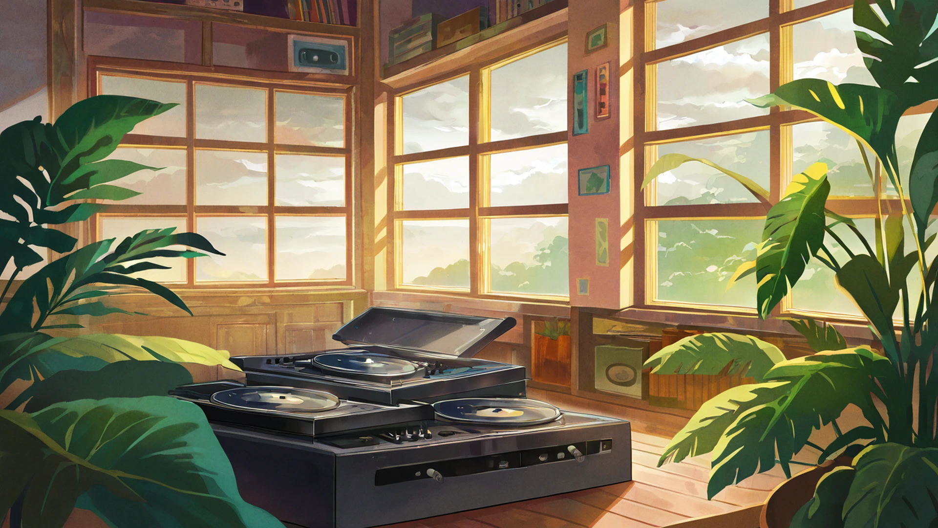 vinyl record shop lofi wallpaper