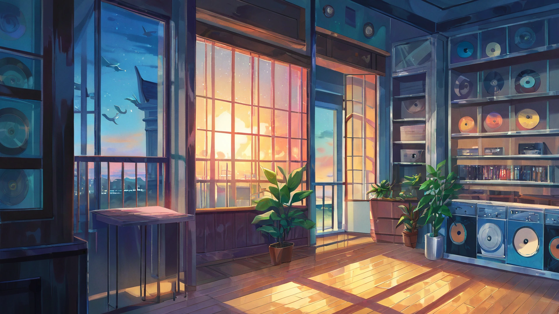 vinyl record shop lofi wallpaper