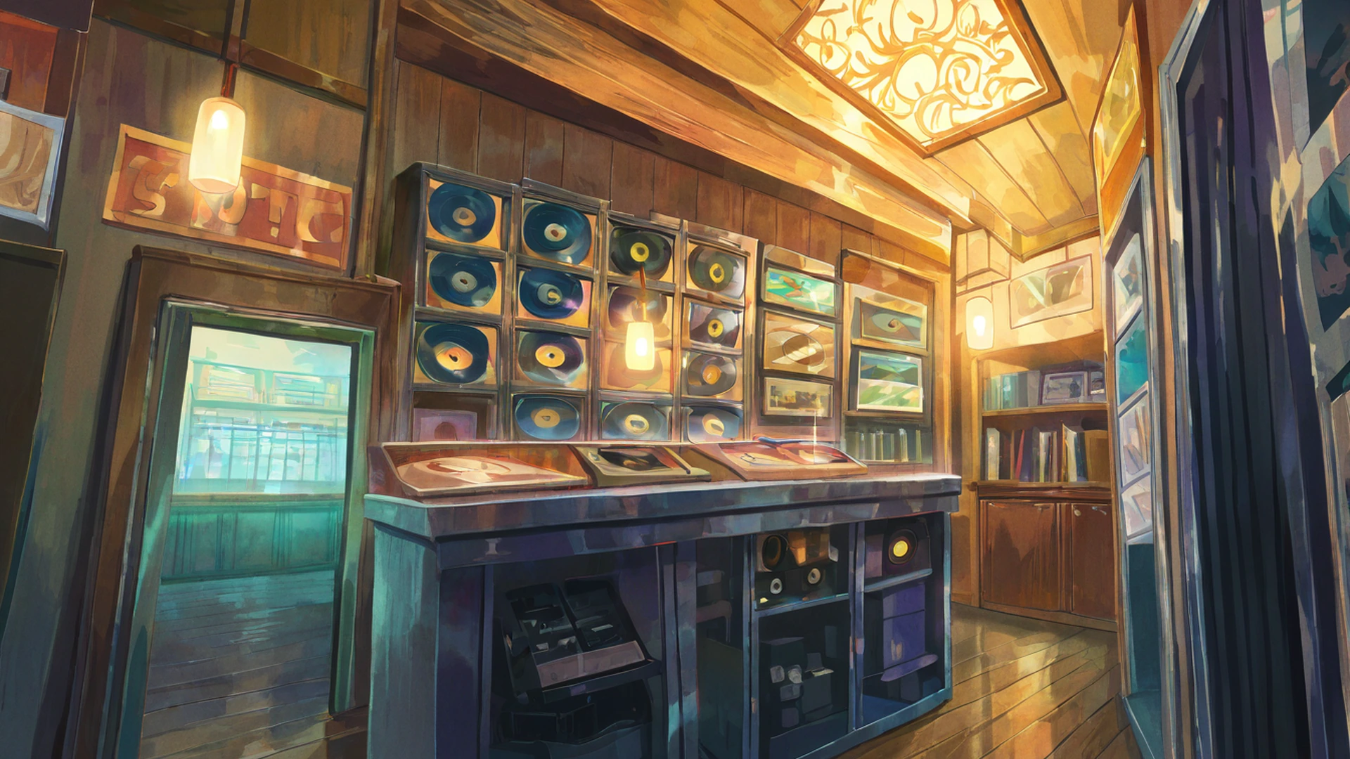 vinyl record shop lofi wallpaper