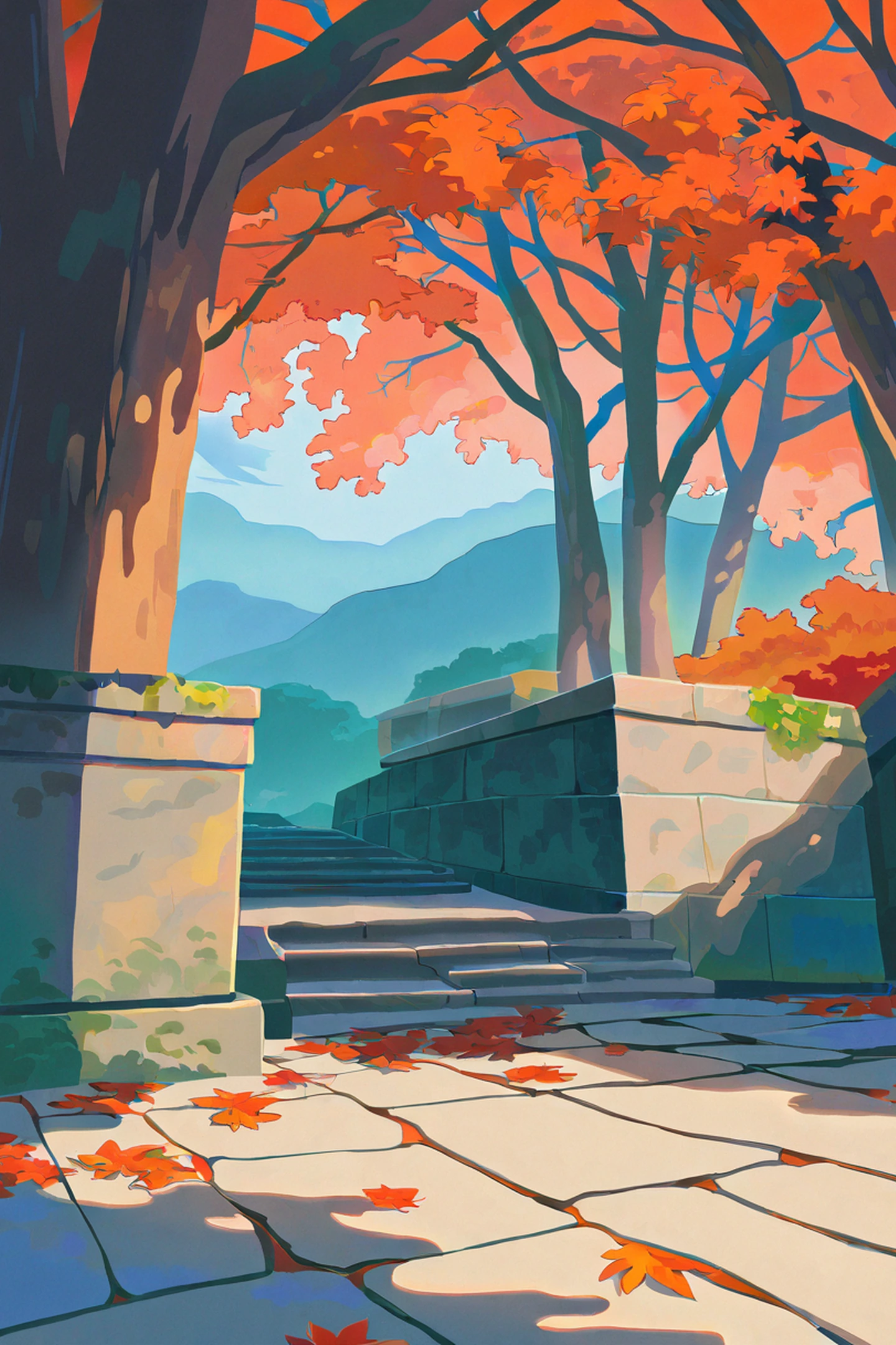 Autumn Maple Village lofi wallpaper