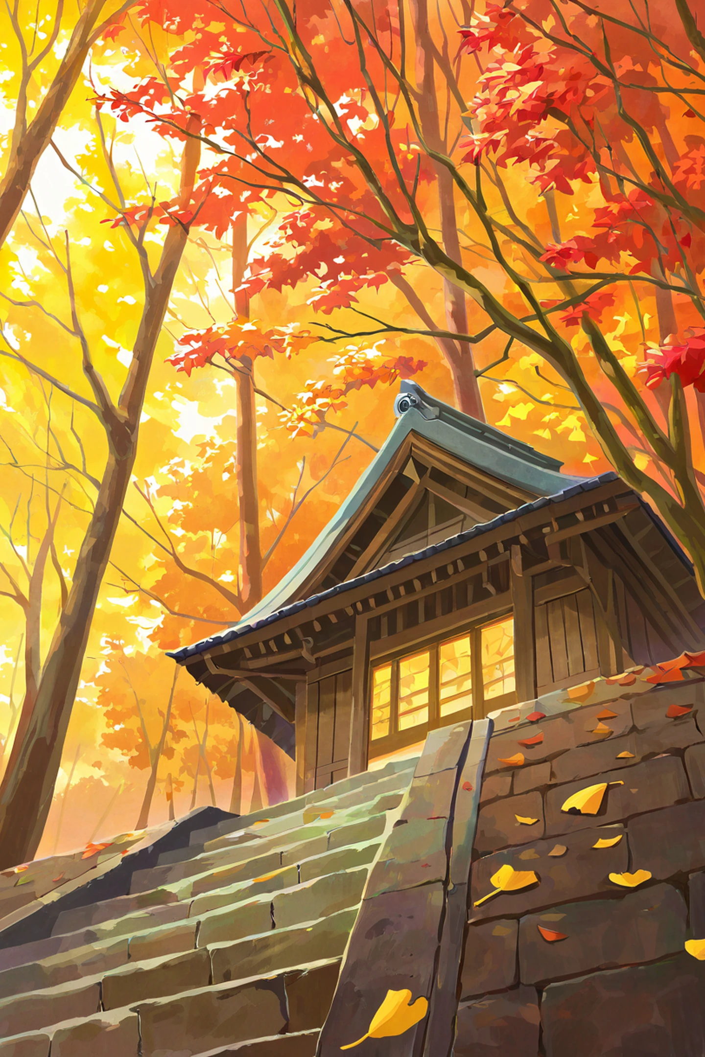 Autumn Maple Village lofi wallpaper