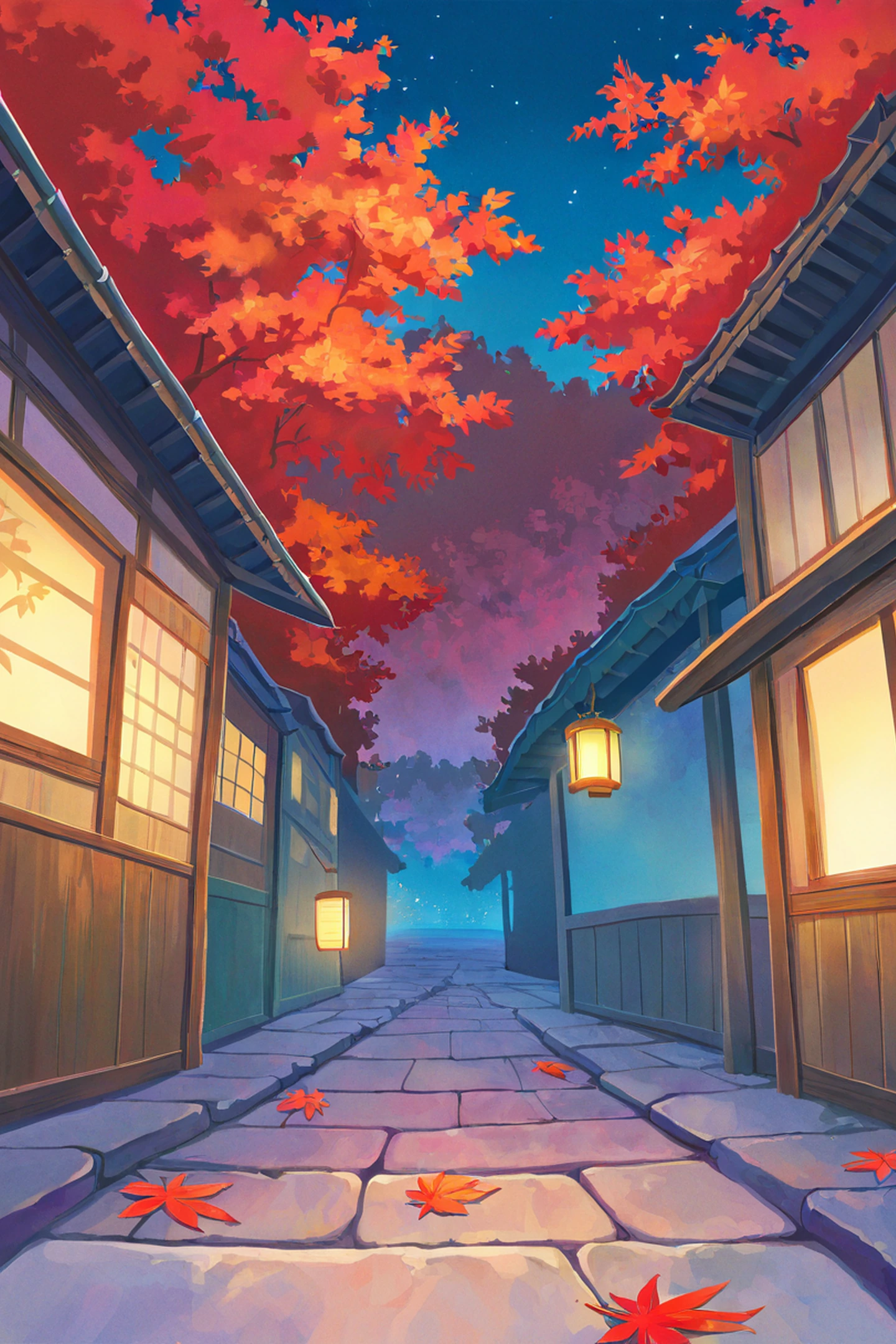 Autumn Maple Village lofi wallpaper
