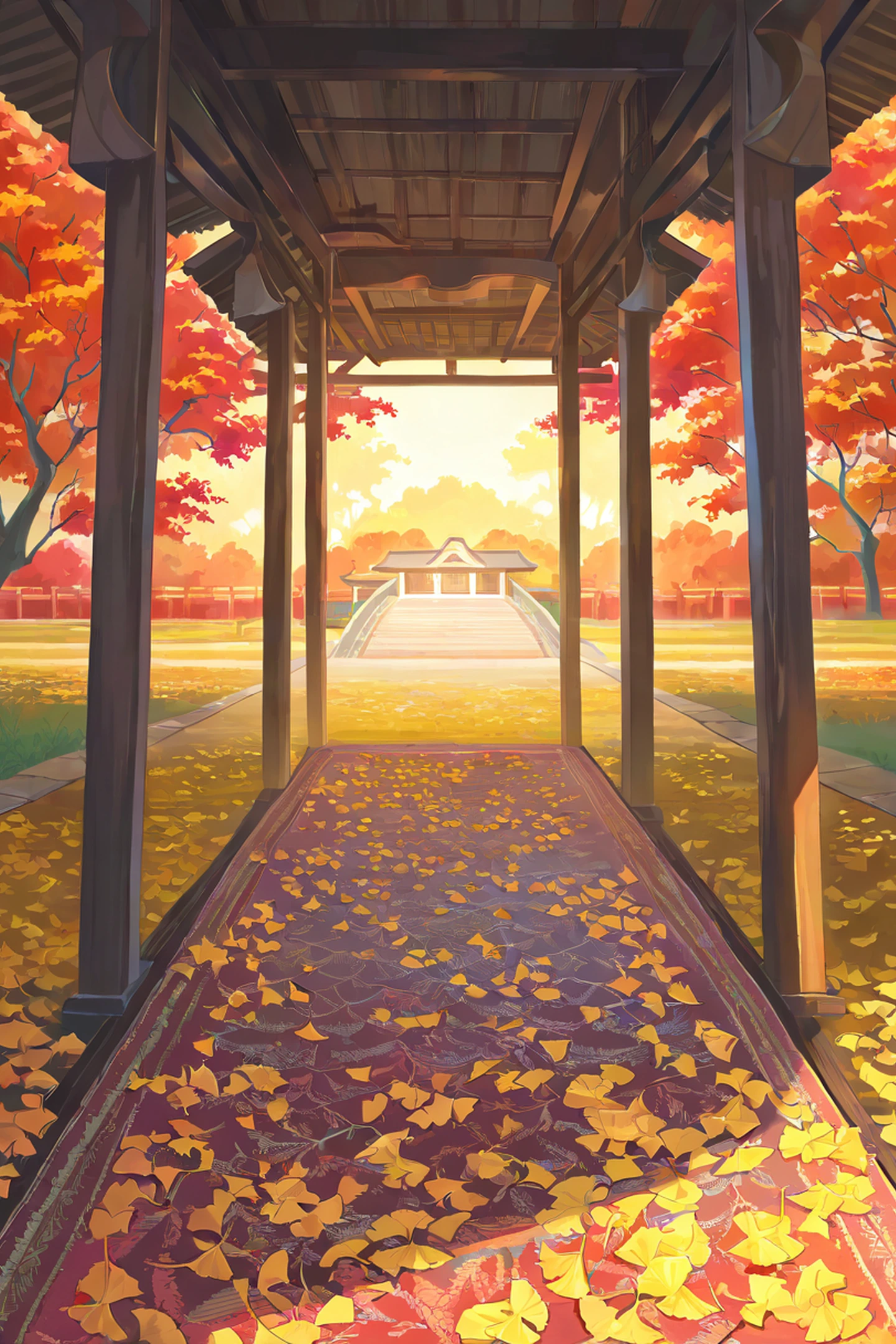 Autumn Maple Village lofi wallpaper