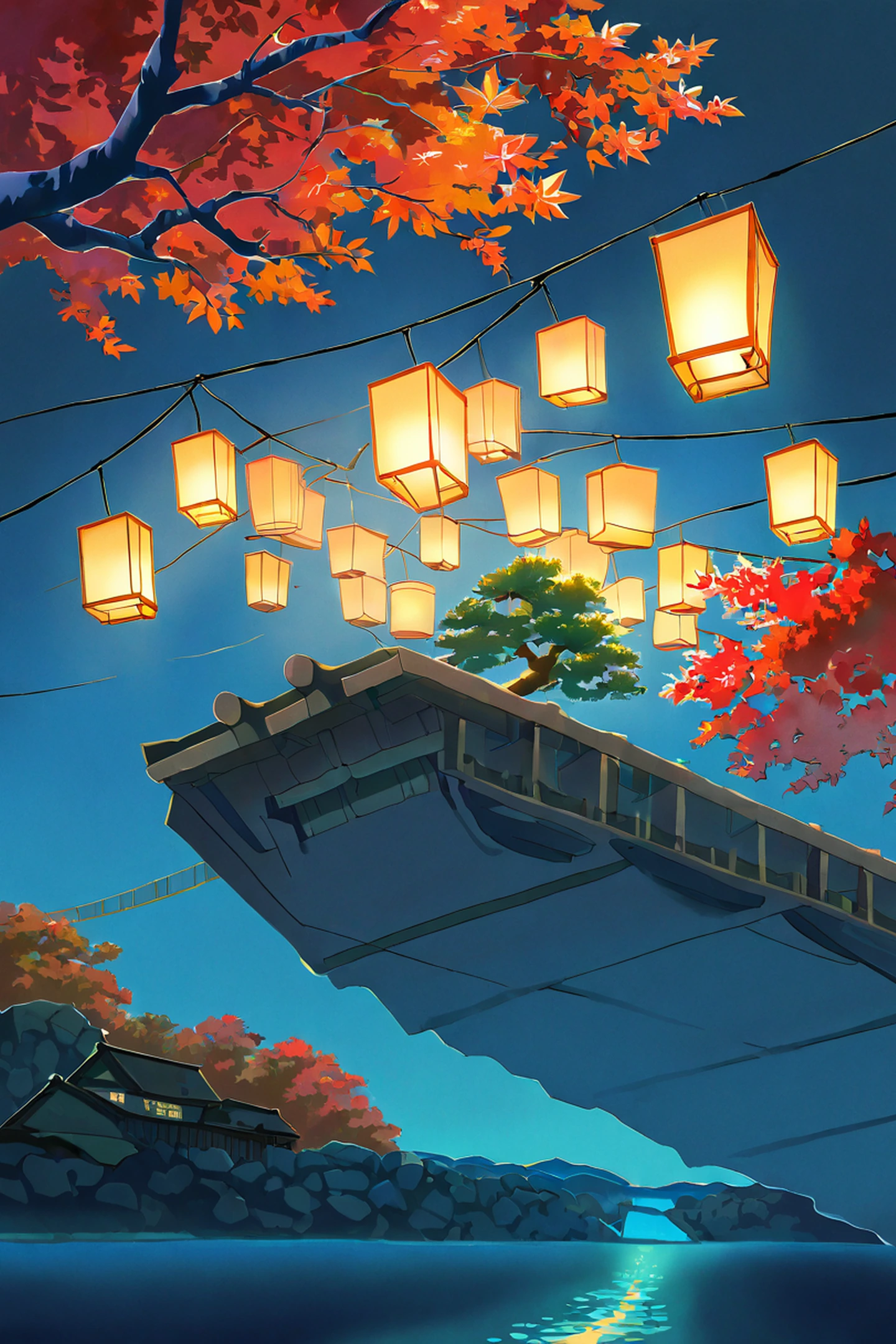 Autumn Maple Village lofi wallpaper
