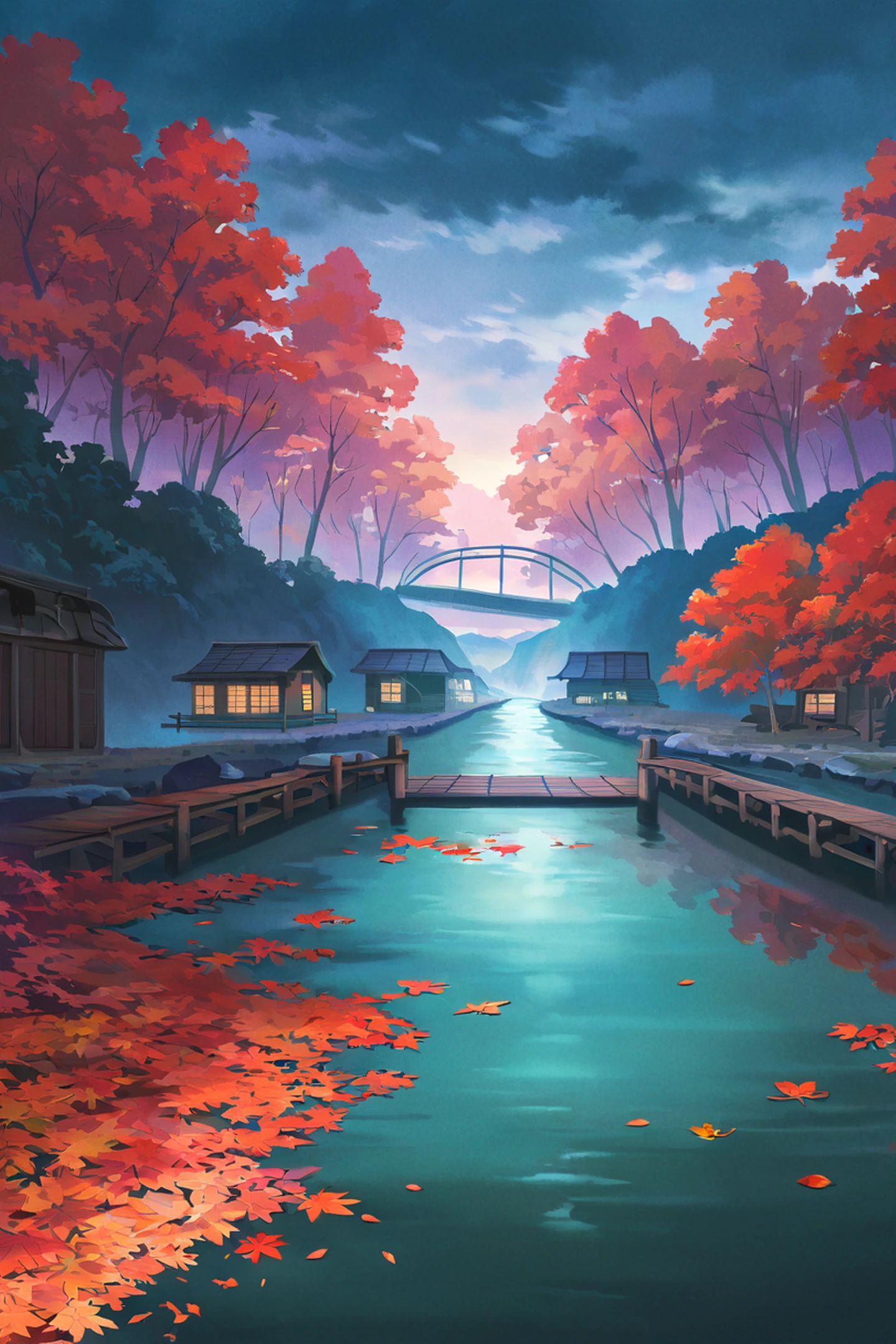 Autumn Maple Village lofi wallpaper