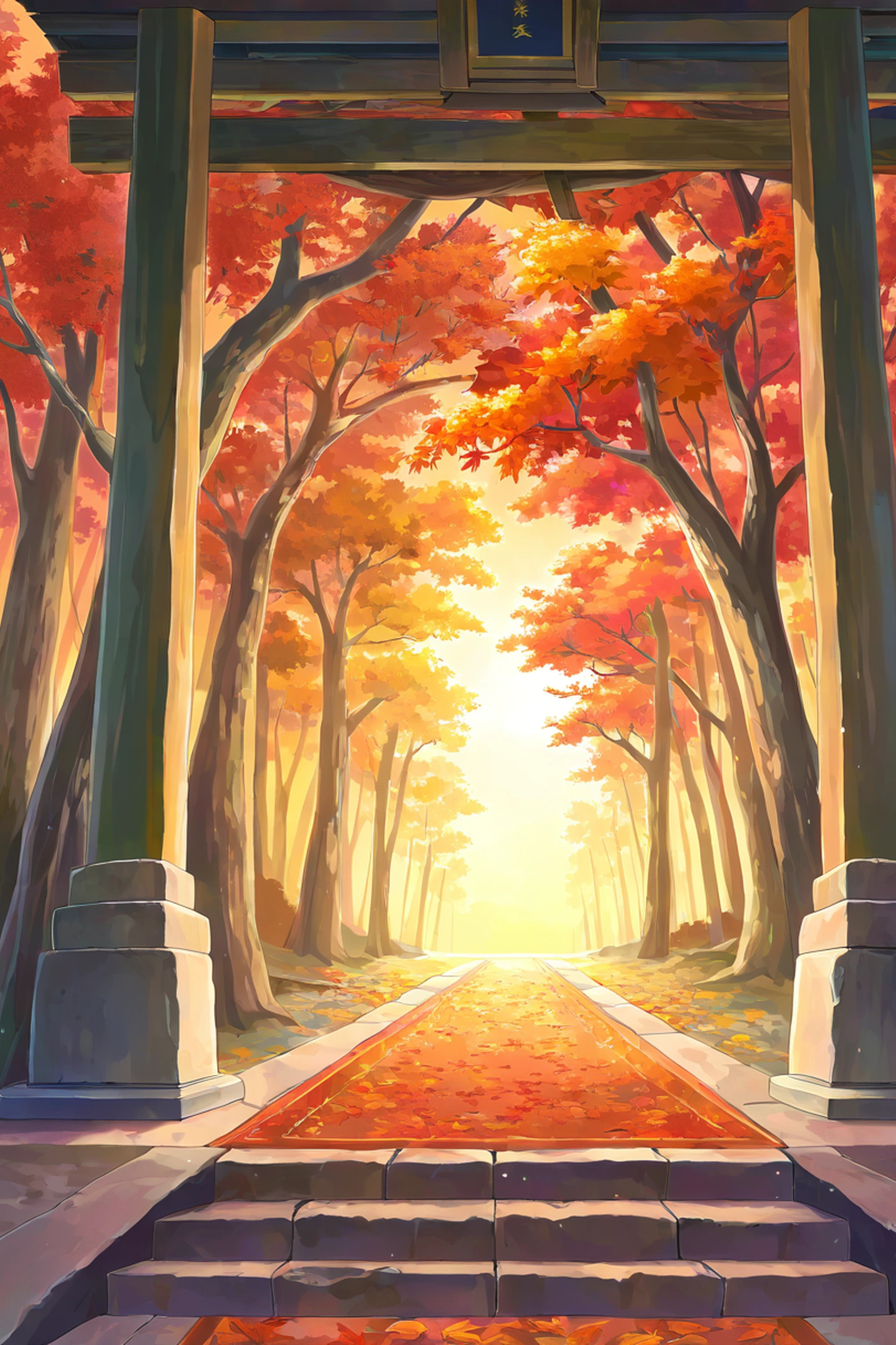 Autumn Maple Village lofi wallpaper