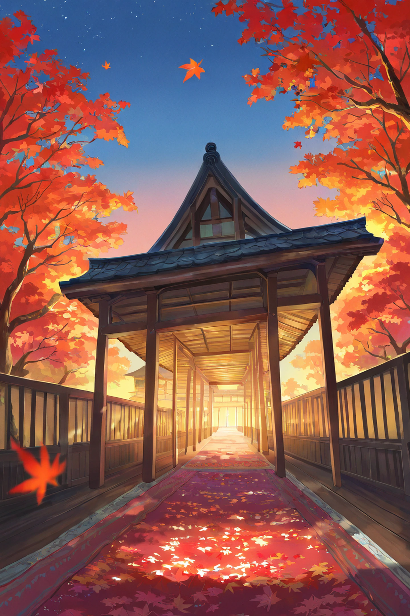 autumn maple village lofi wallpaper