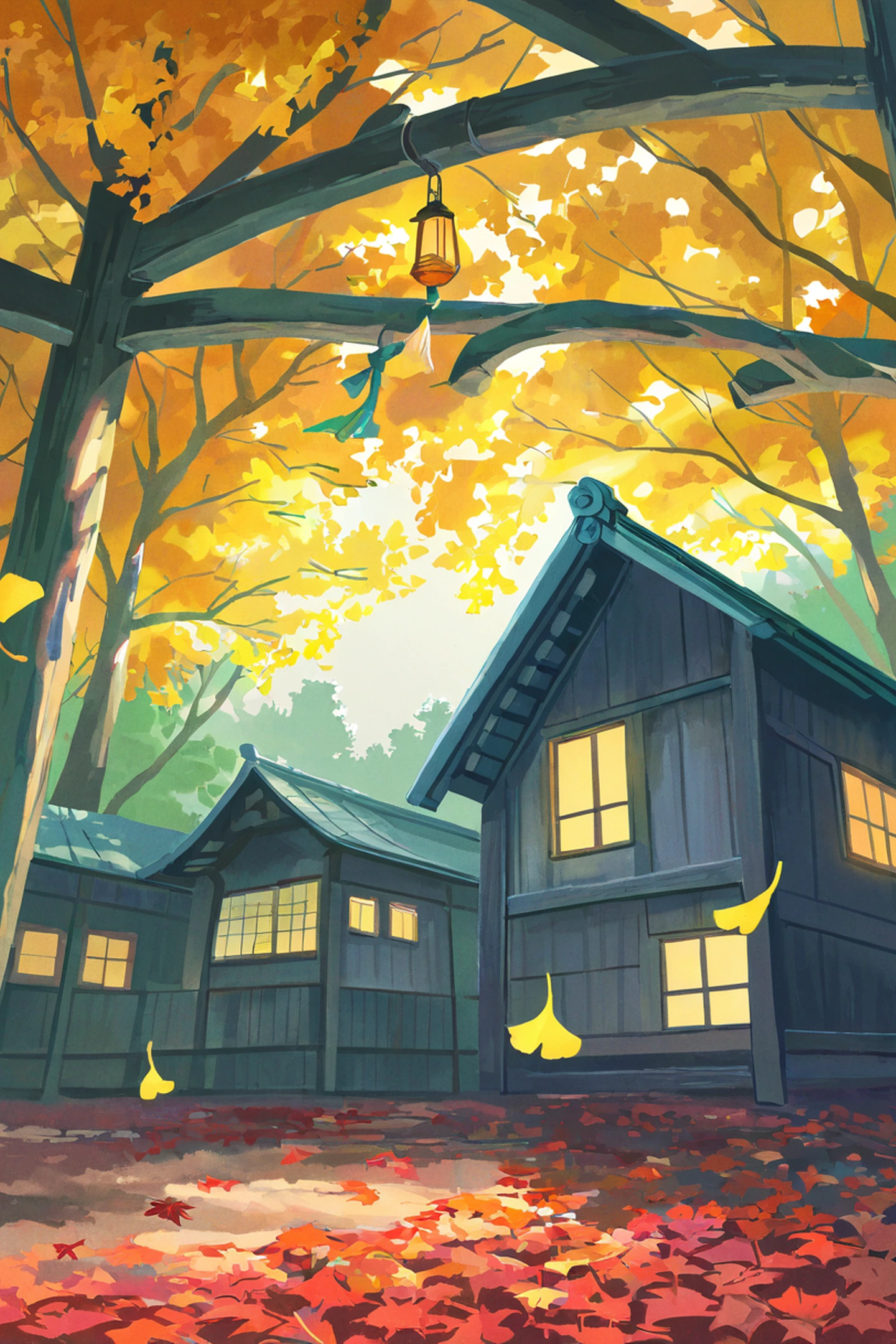 Autumn Maple Village lofi wallpaper