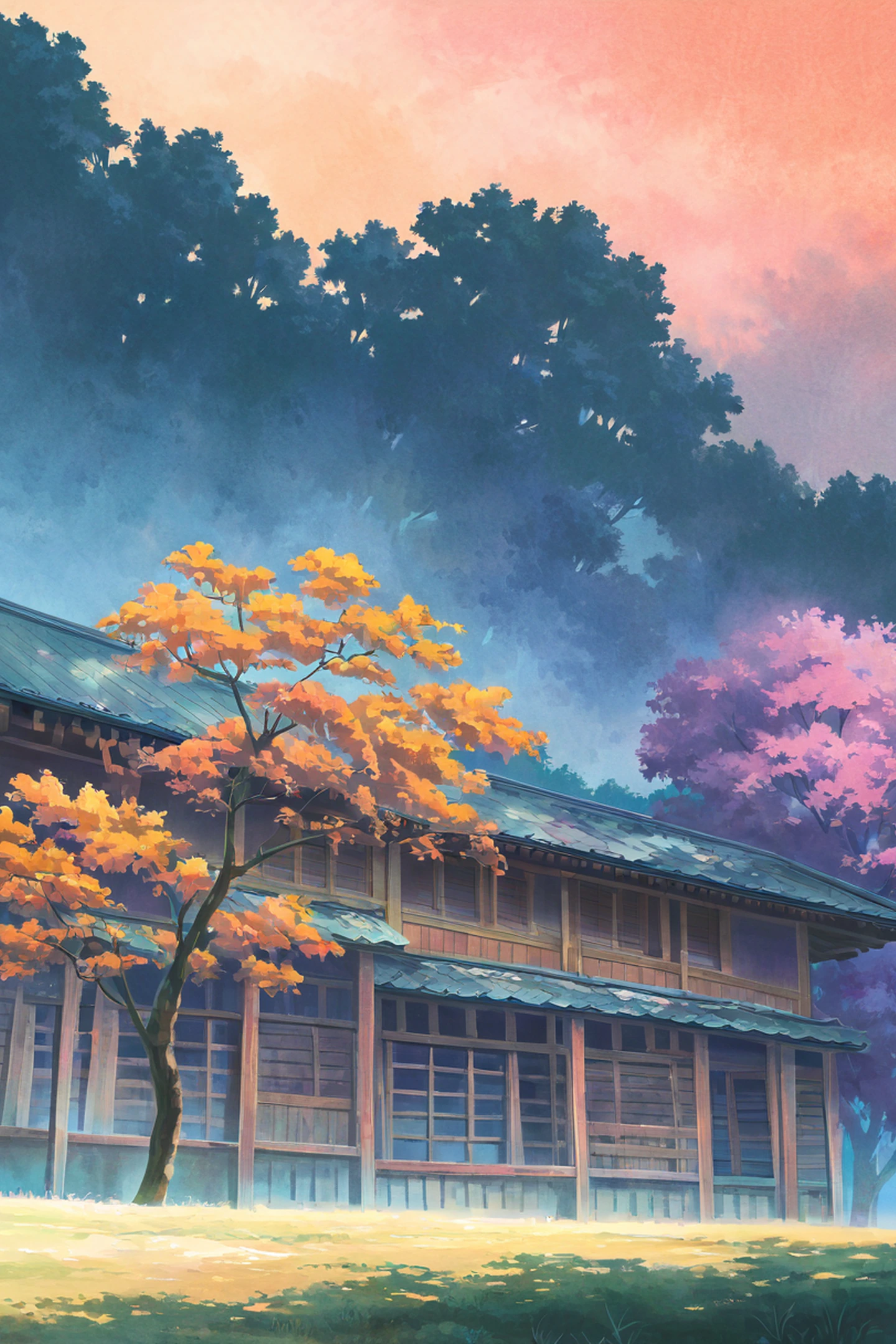 Autumn Maple Village lofi wallpaper