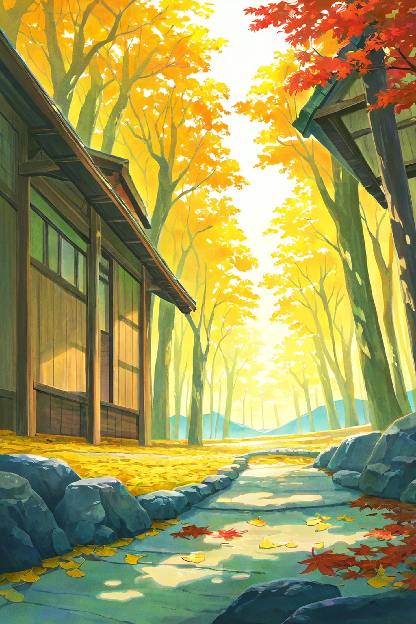 Autumn Maple Village lofi wallpaper