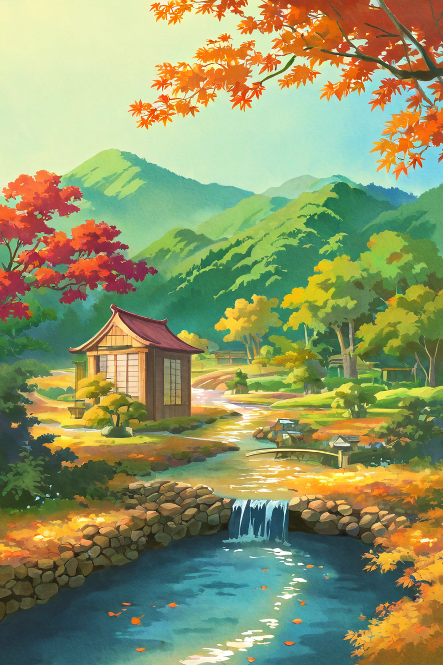 Autumn Maple Village lofi wallpaper