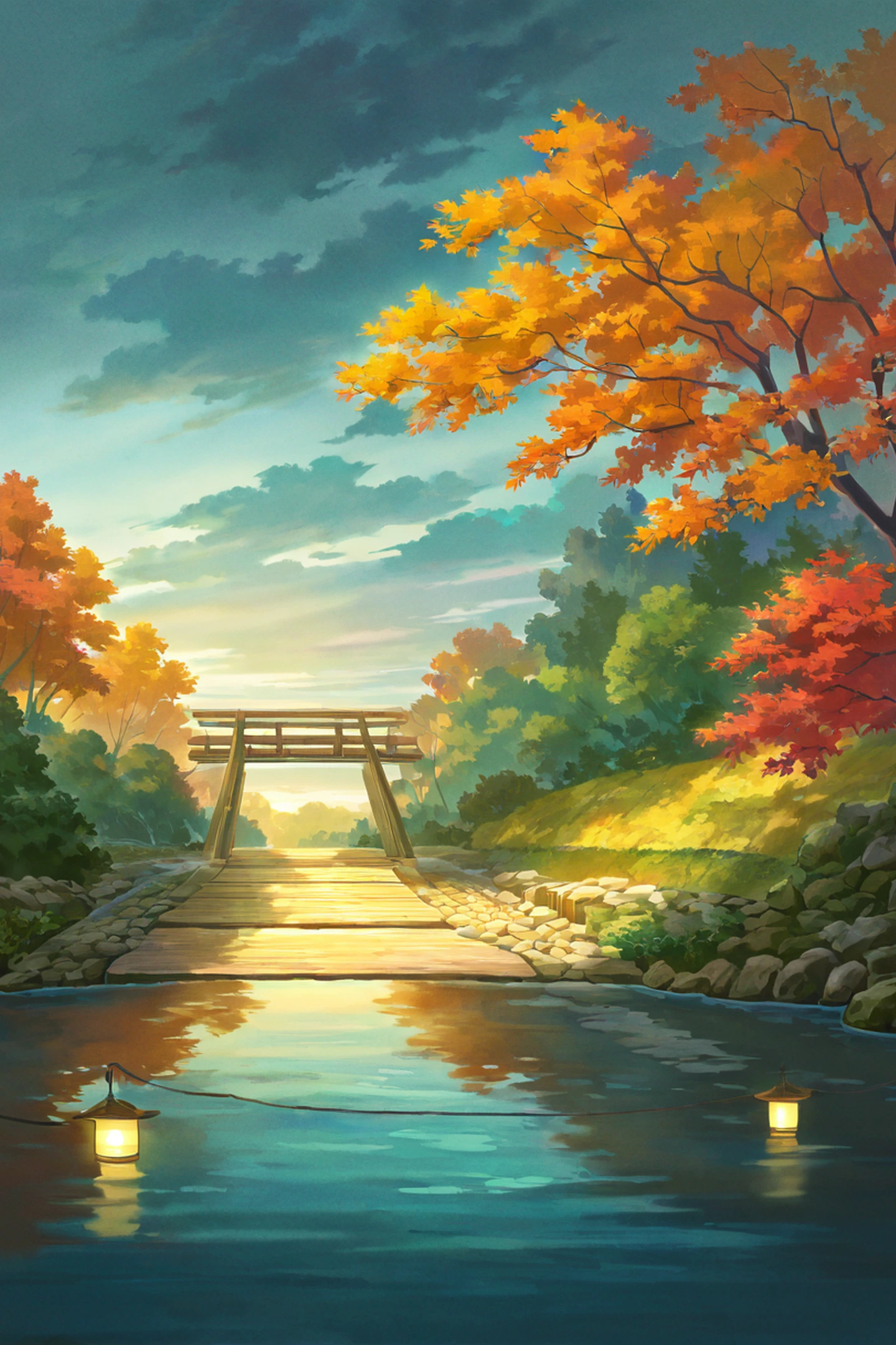 Autumn Maple Village lofi wallpaper