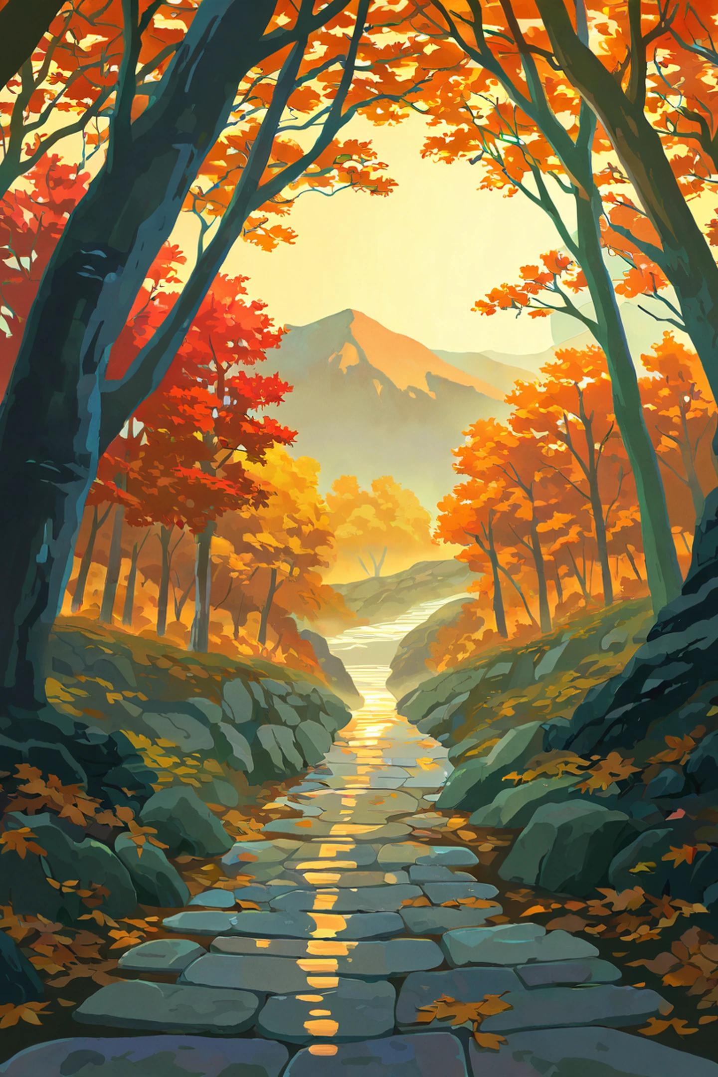 Autumn Maple Village lofi wallpaper