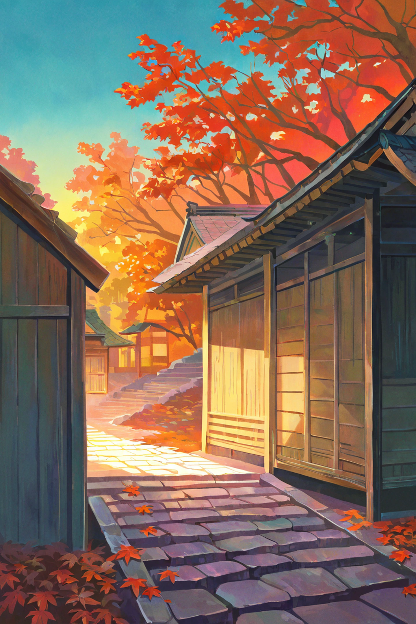 Autumn Maple Village lofi wallpaper