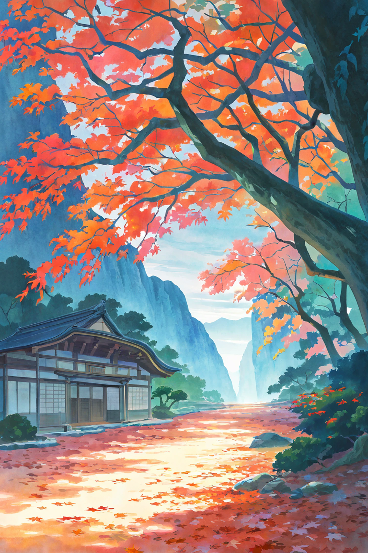 Autumn Maple Village lofi wallpaper