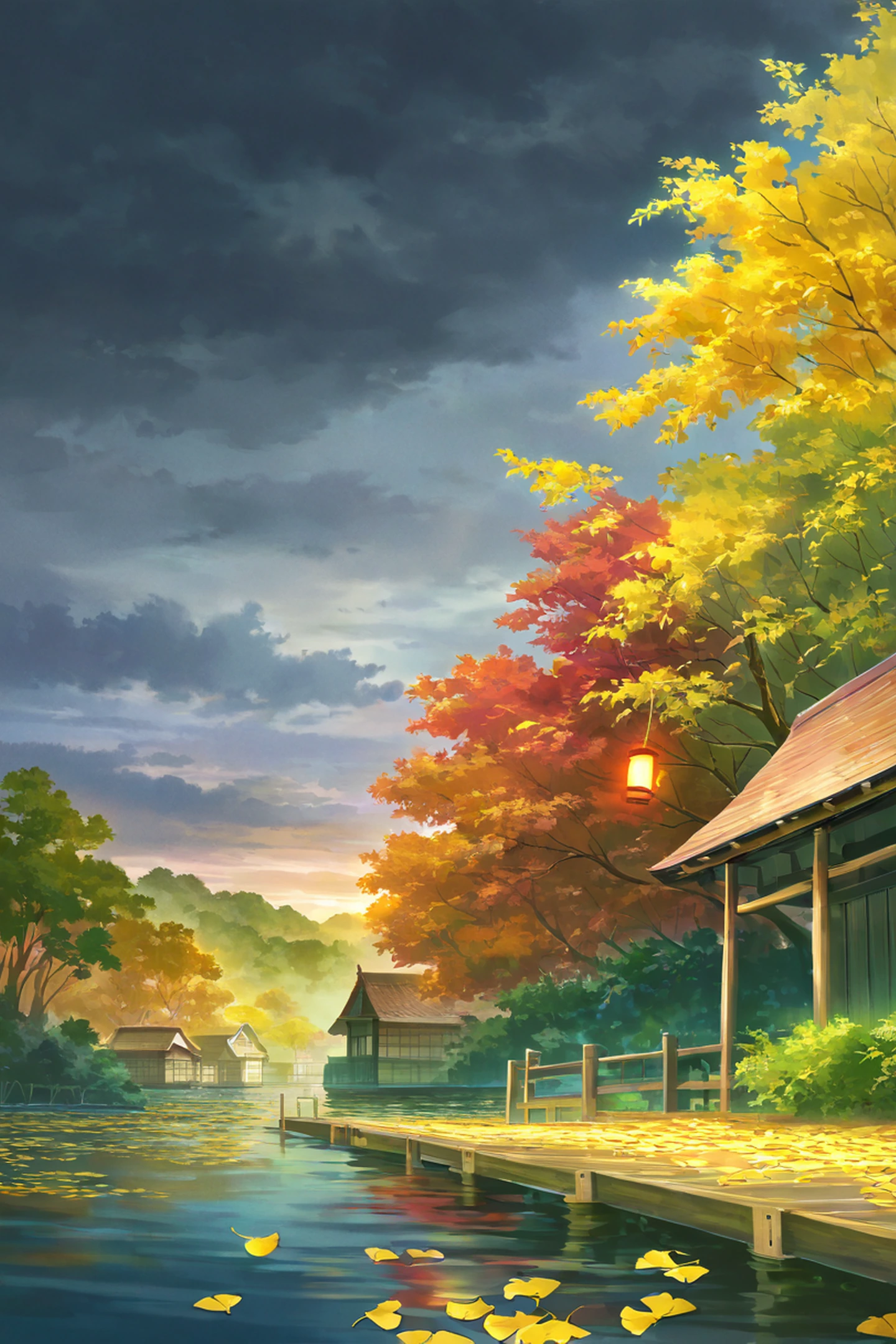 Autumn Maple Village lofi wallpaper