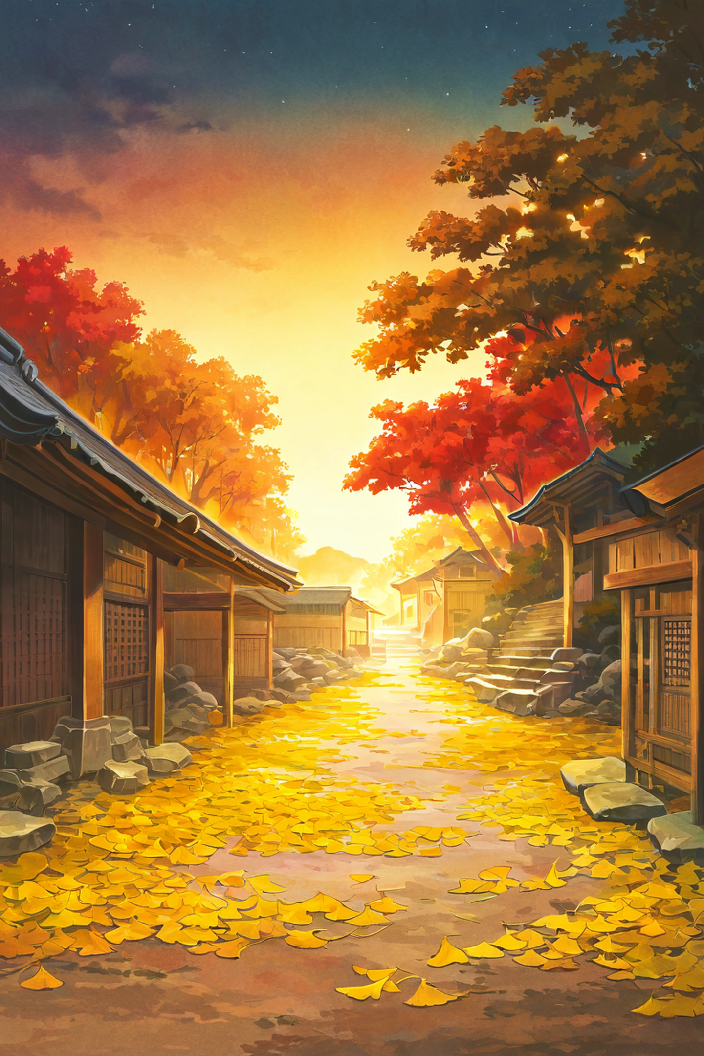 Autumn Maple Village lofi wallpaper