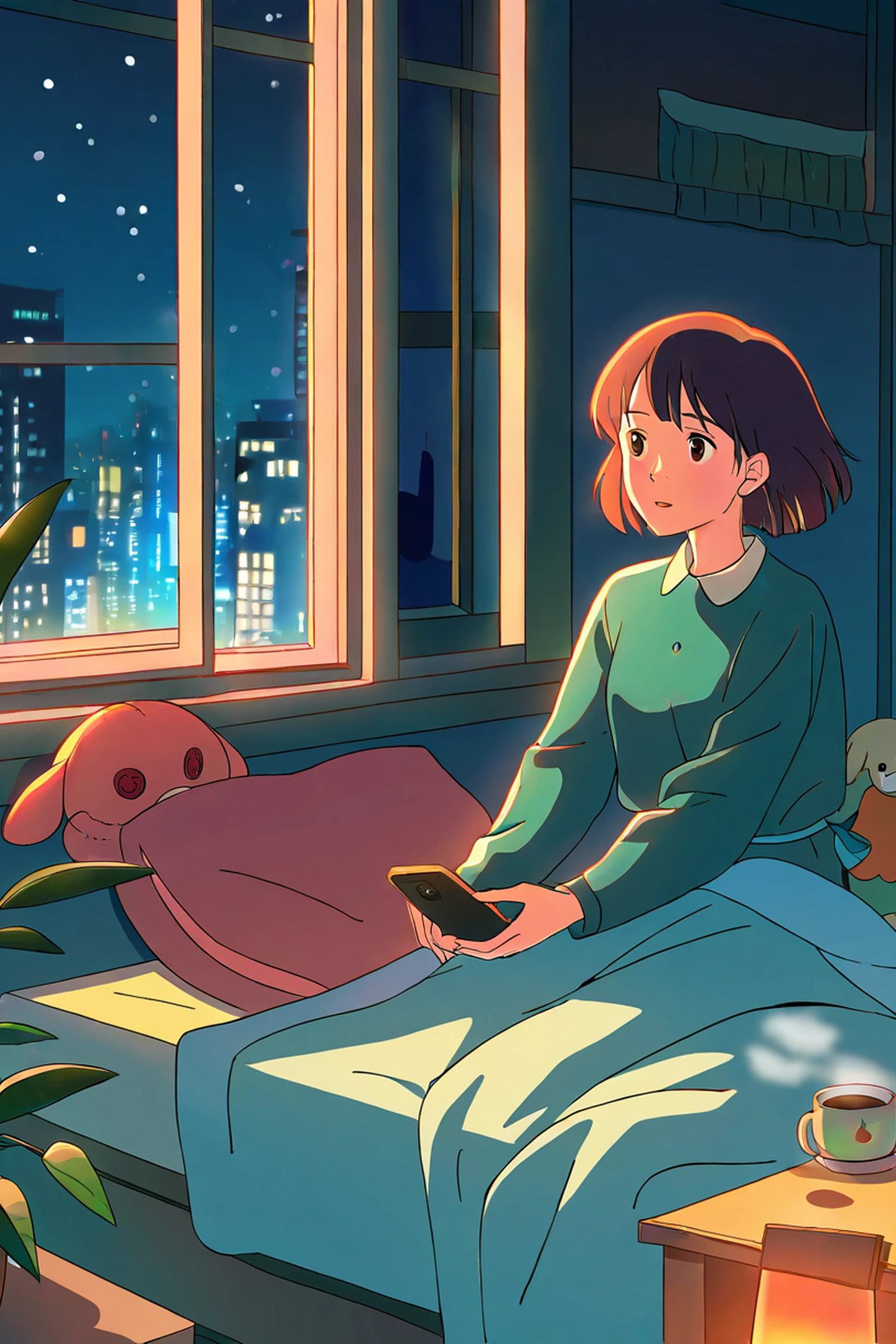 Bedroom Window Night lofi wallpaper