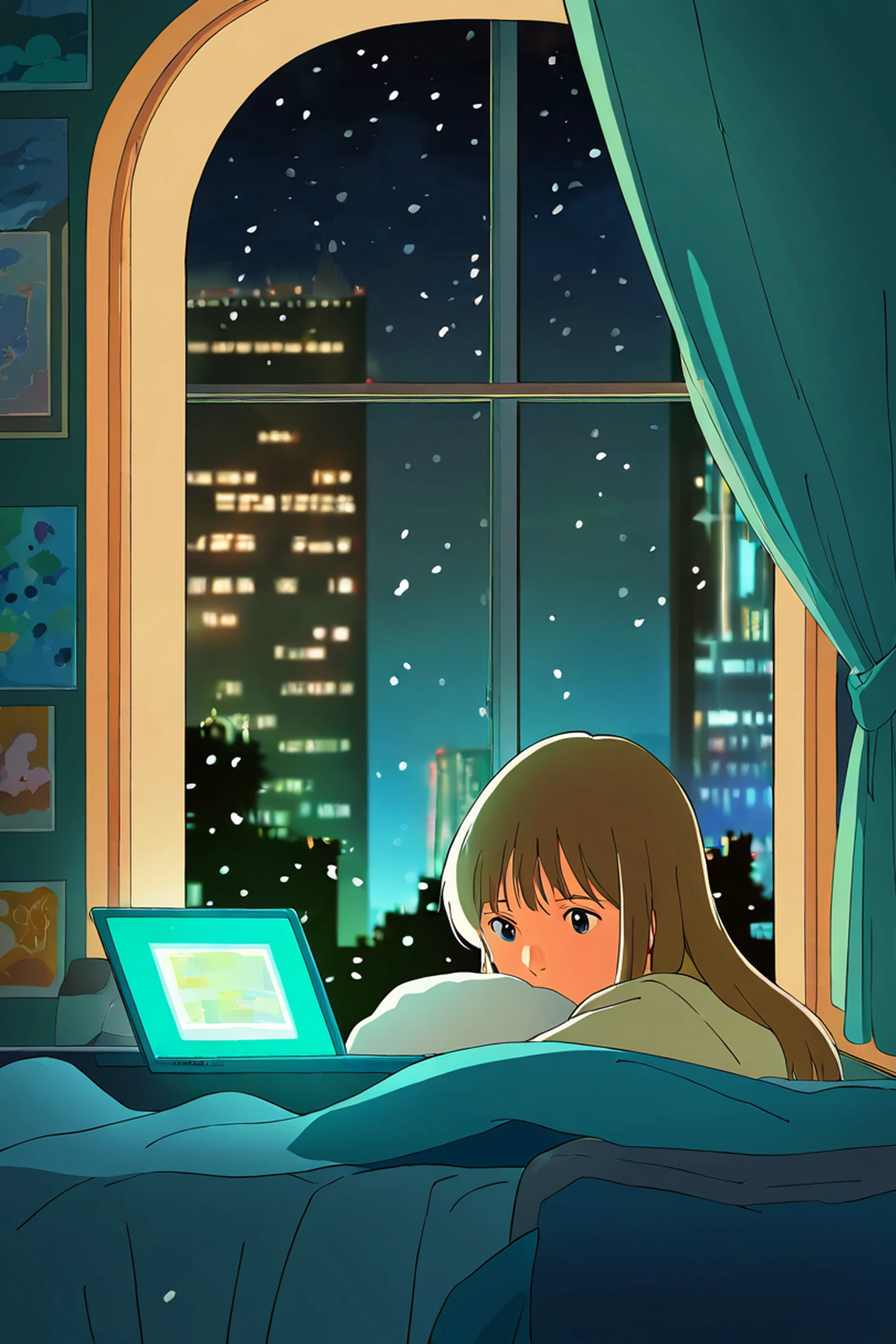 Bedroom Window Night lofi wallpaper