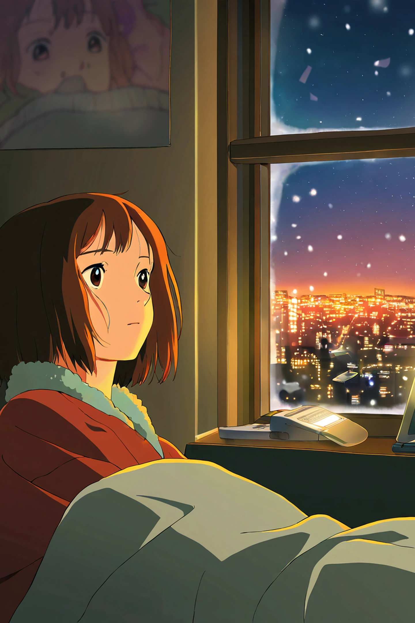 bedroom window night lofi wallpaper