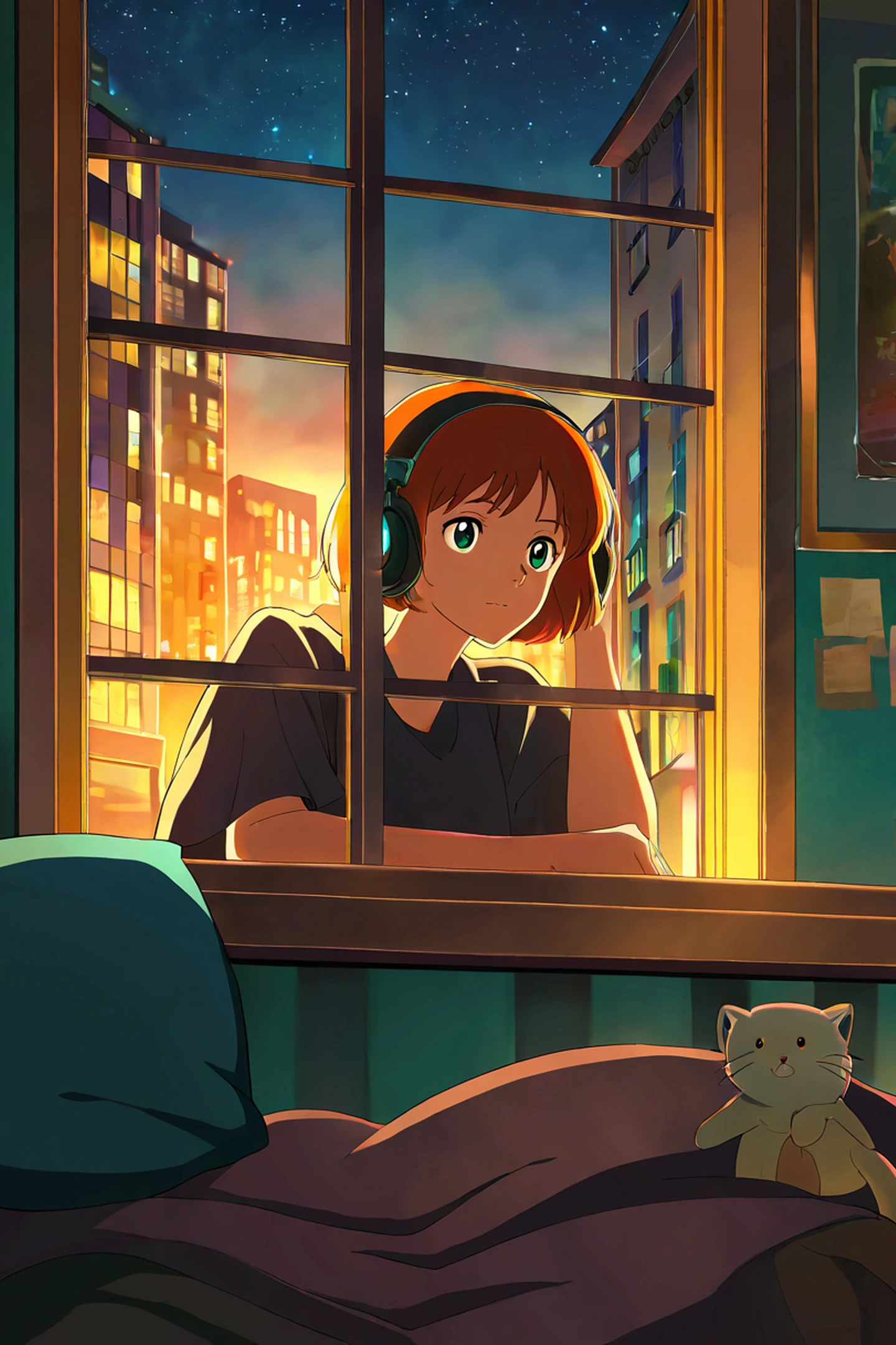 Bedroom Window Night lofi wallpaper