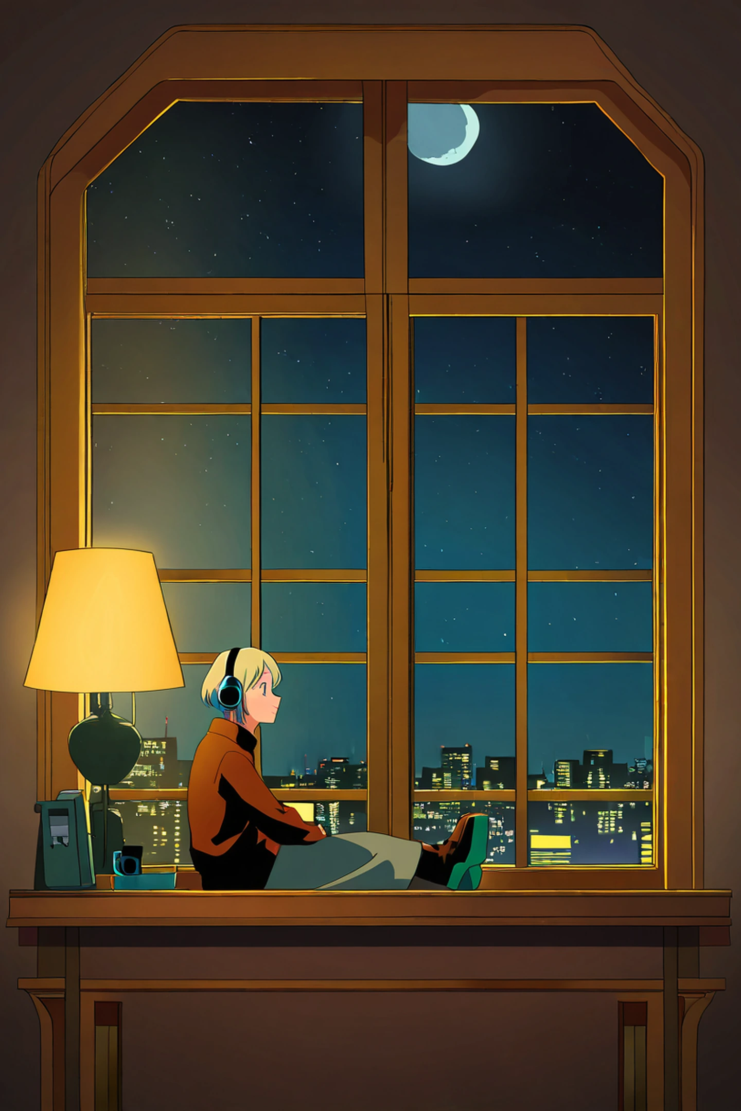 Bedroom Window Night lofi wallpaper