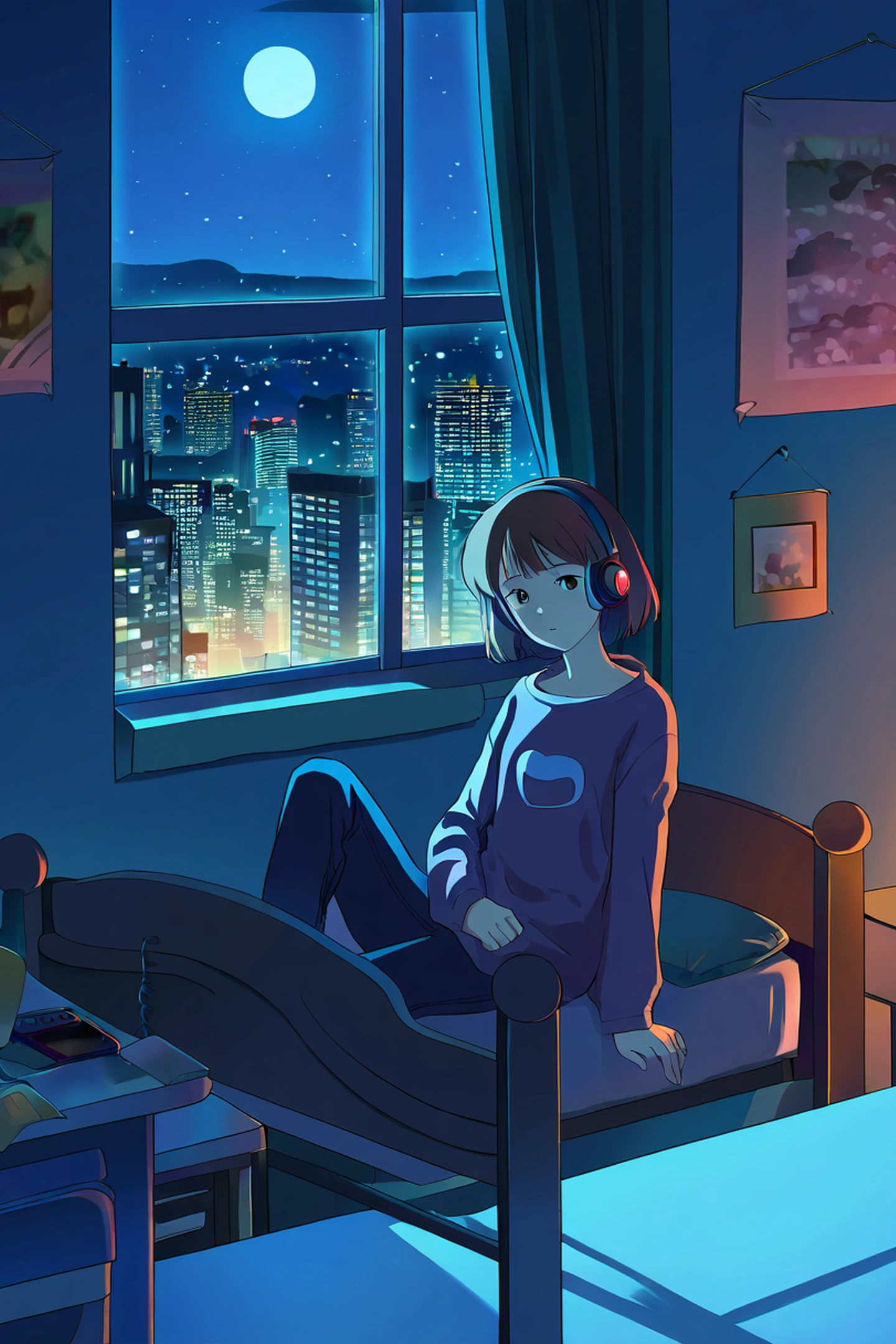 bedroom window night lofi wallpaper