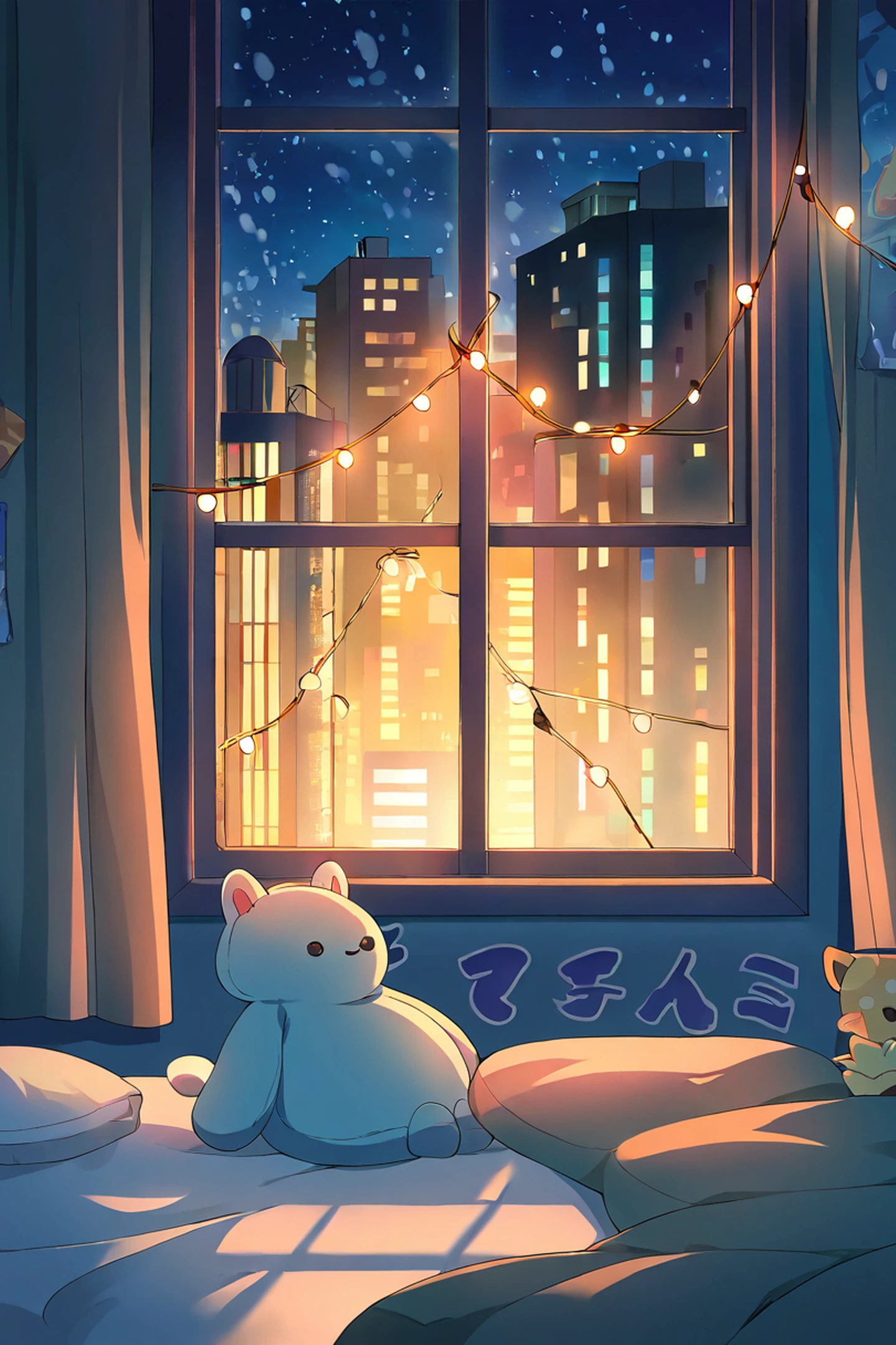 Bedroom Window Night lofi wallpaper