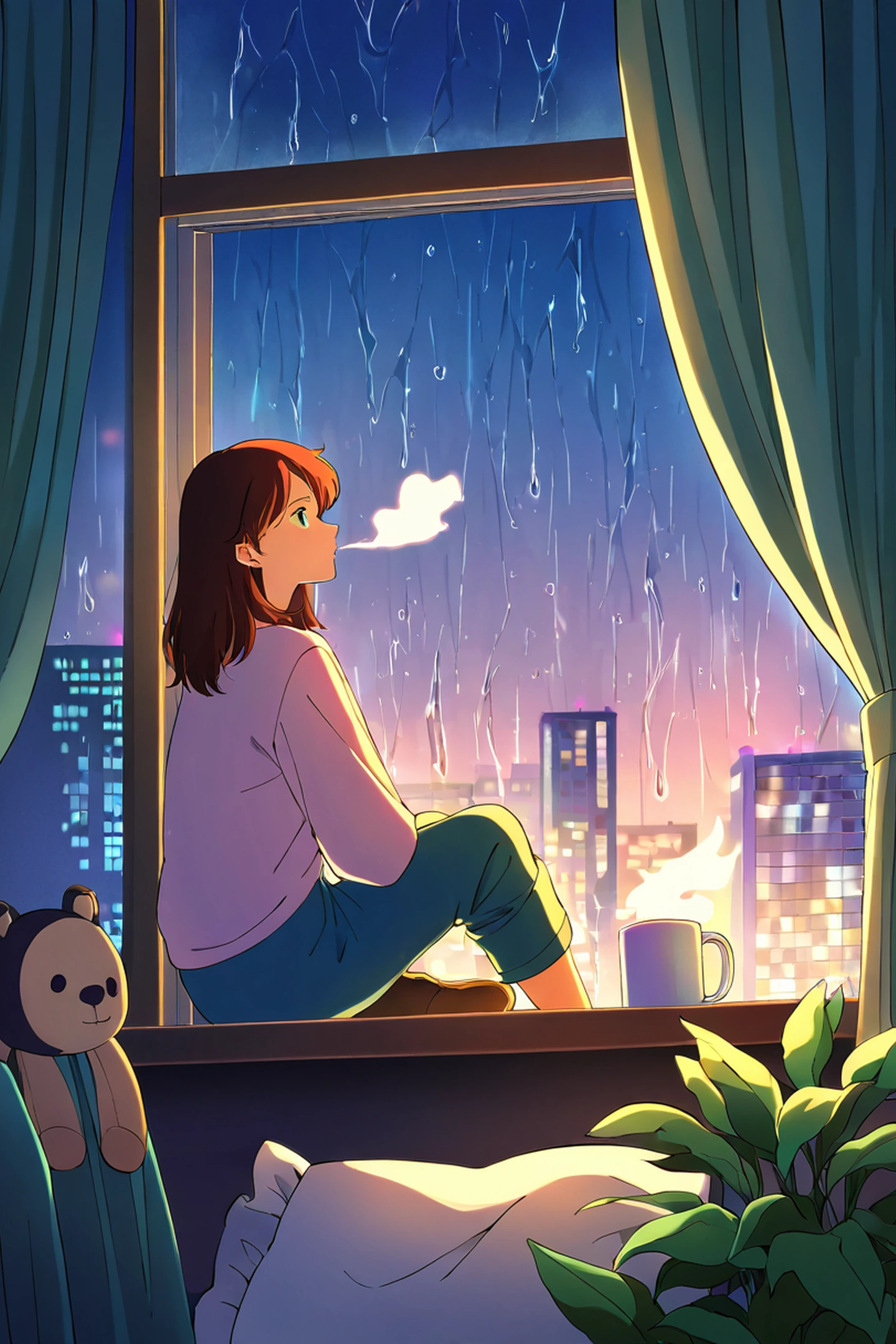 Bedroom Window Night lofi wallpaper