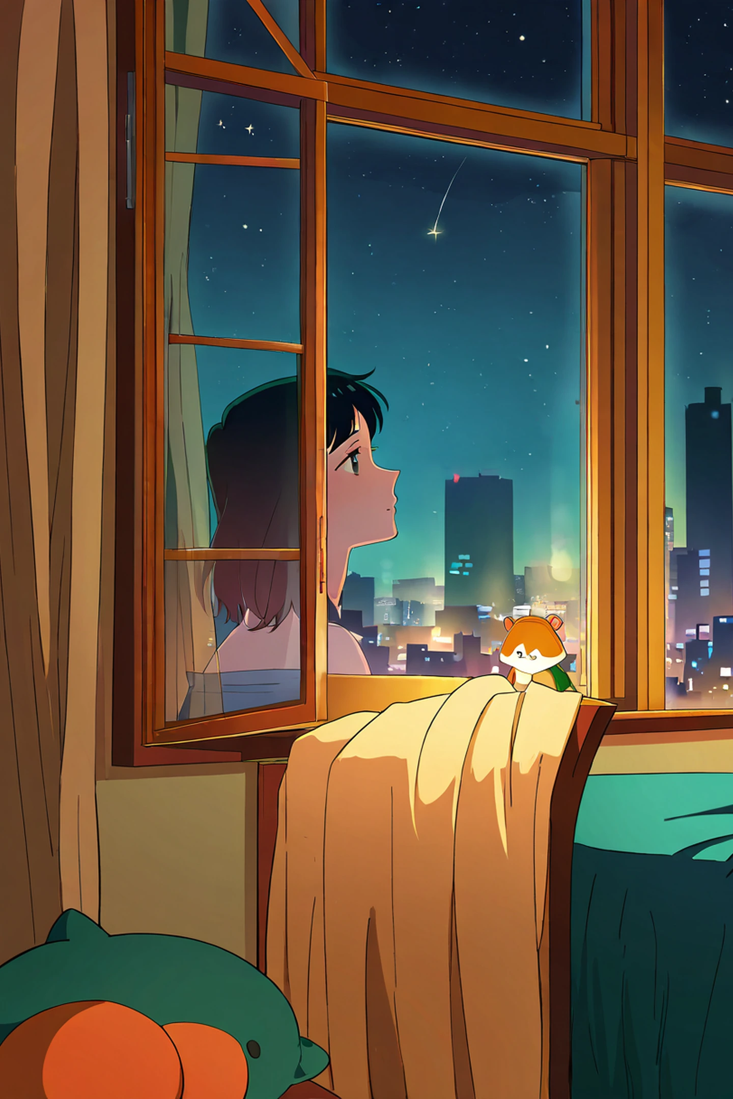 Bedroom Window Night lofi wallpaper