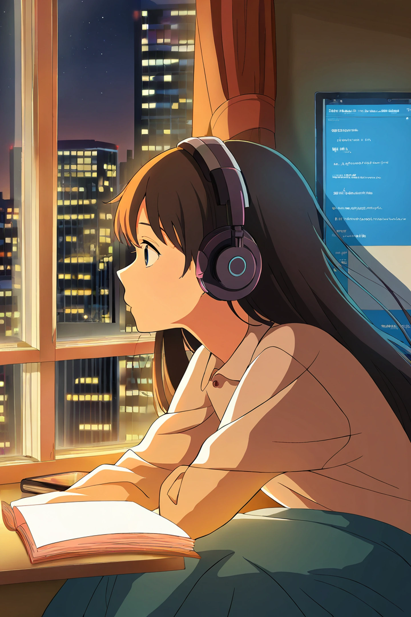 bedroom window night lofi wallpaper