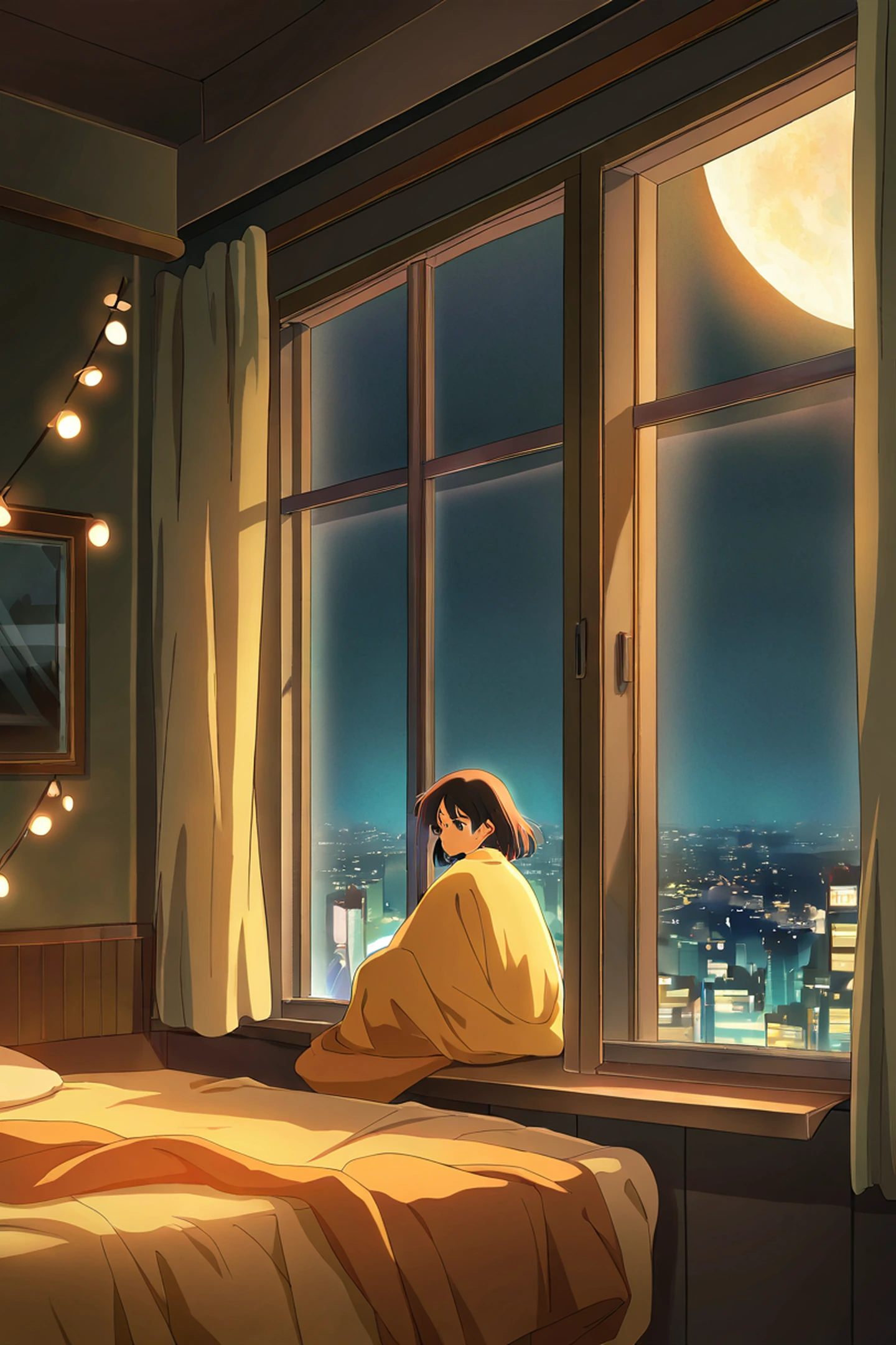 bedroom window night lofi wallpaper