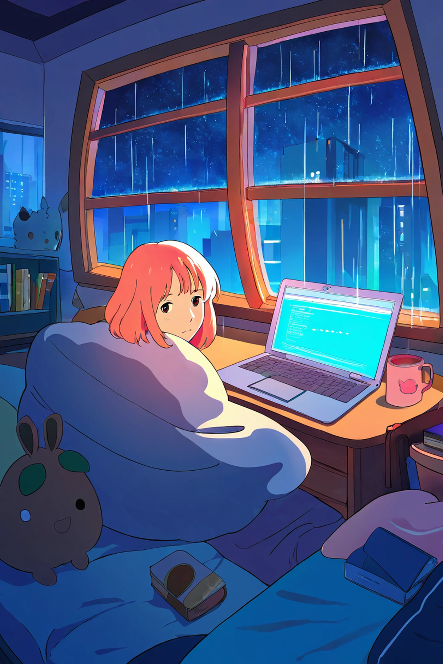 Bedroom Window Night lofi wallpaper