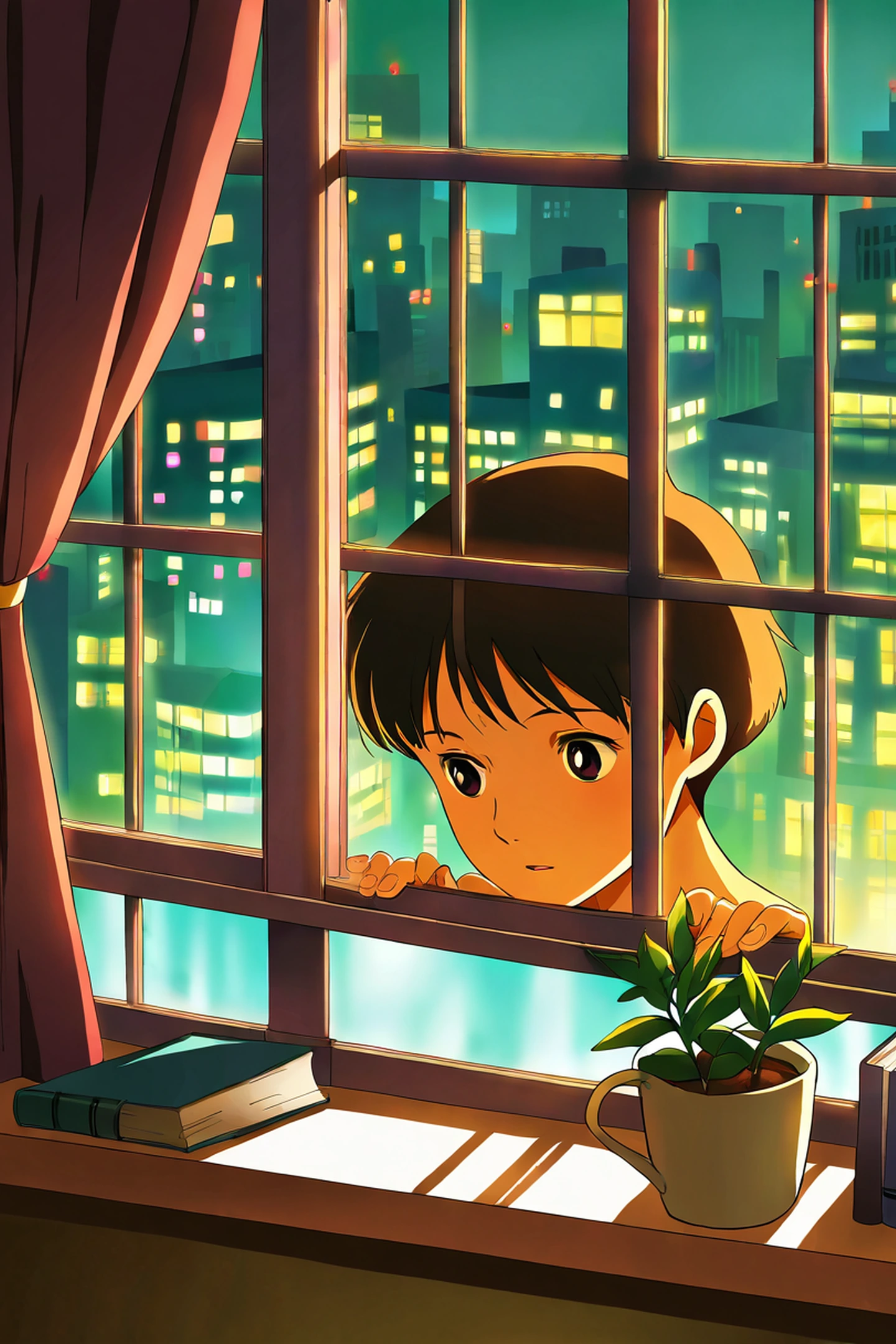 Bedroom Window Night lofi wallpaper