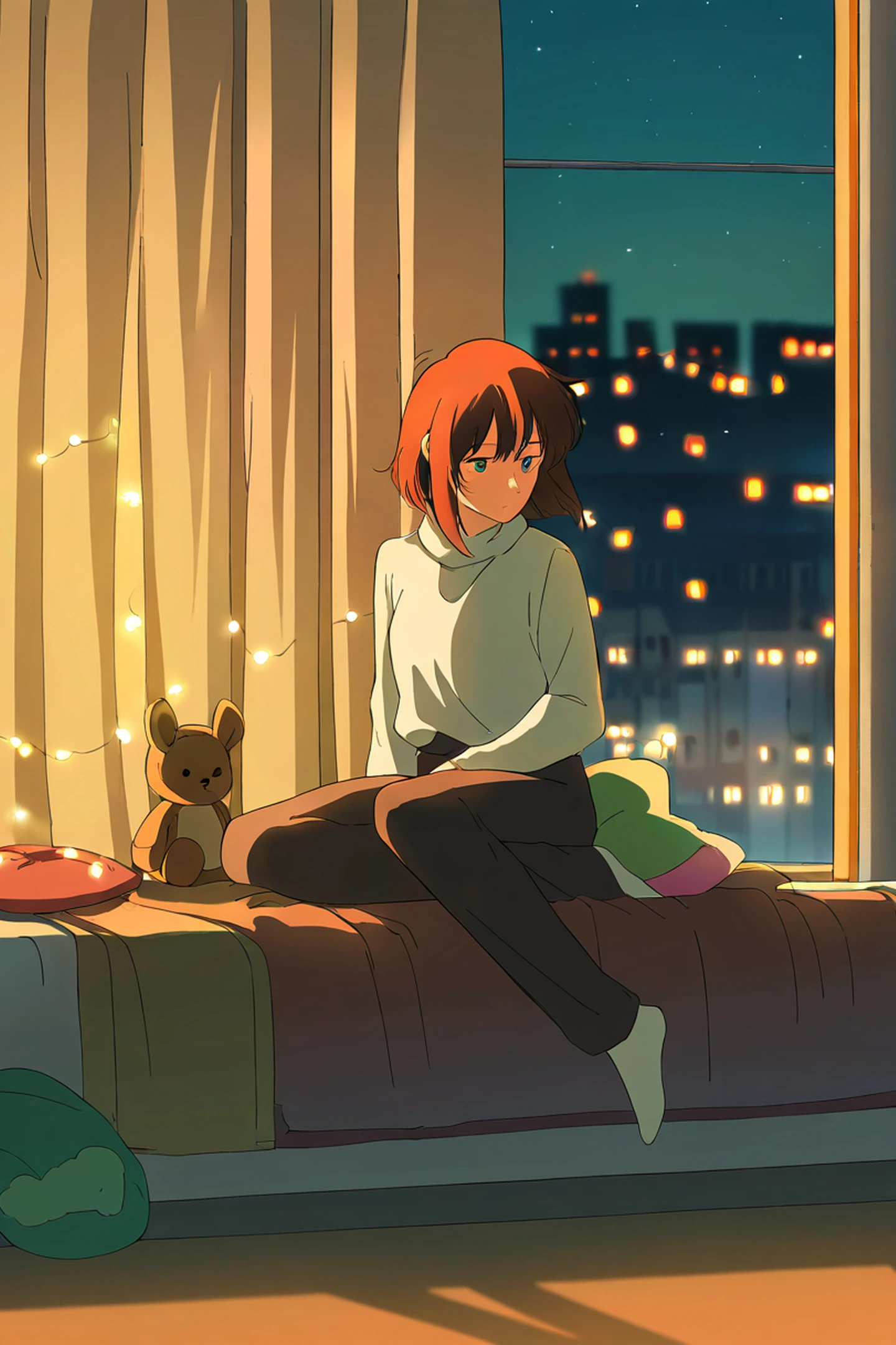 Bedroom Window Night lofi wallpaper