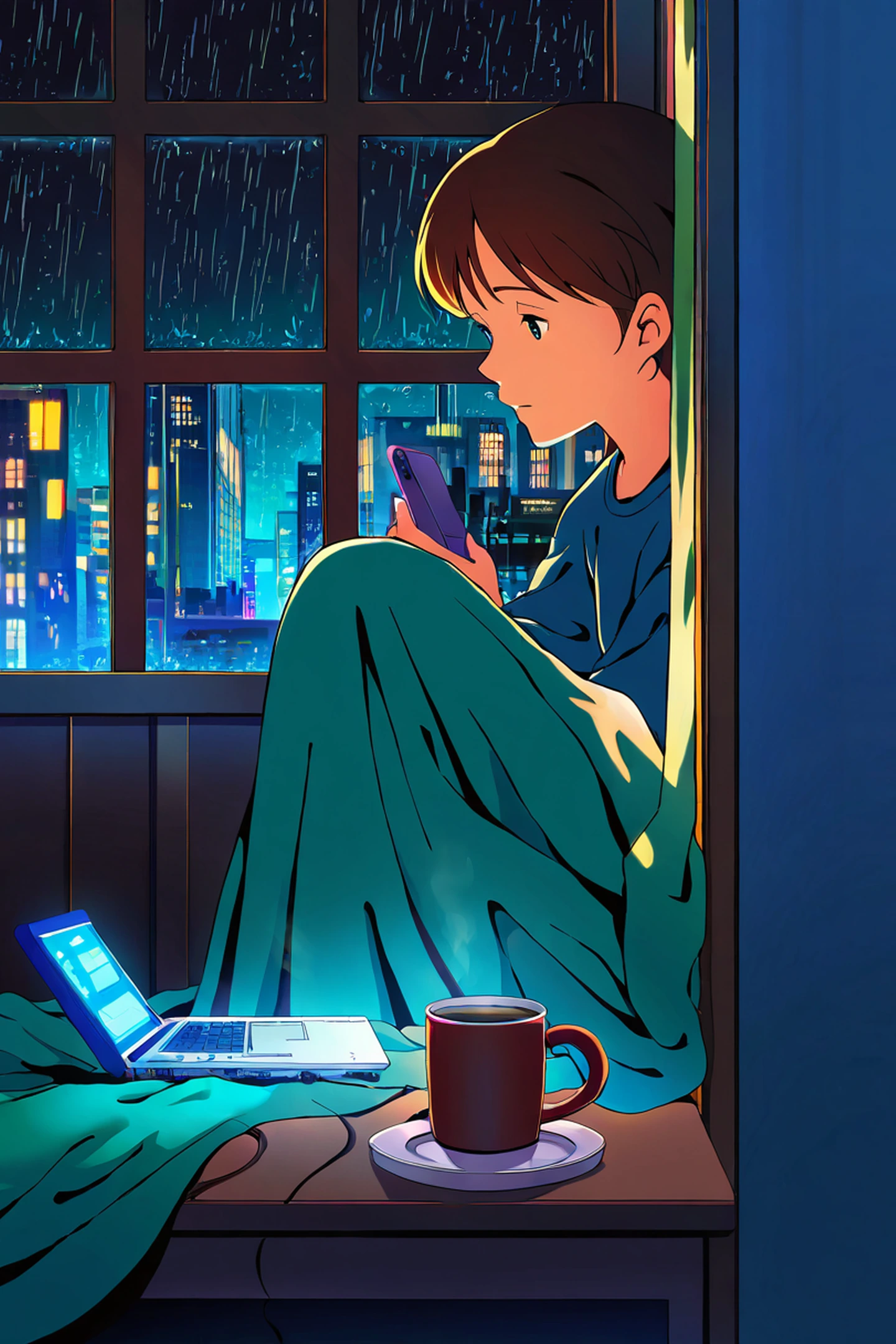 bedroom window night lofi wallpaper