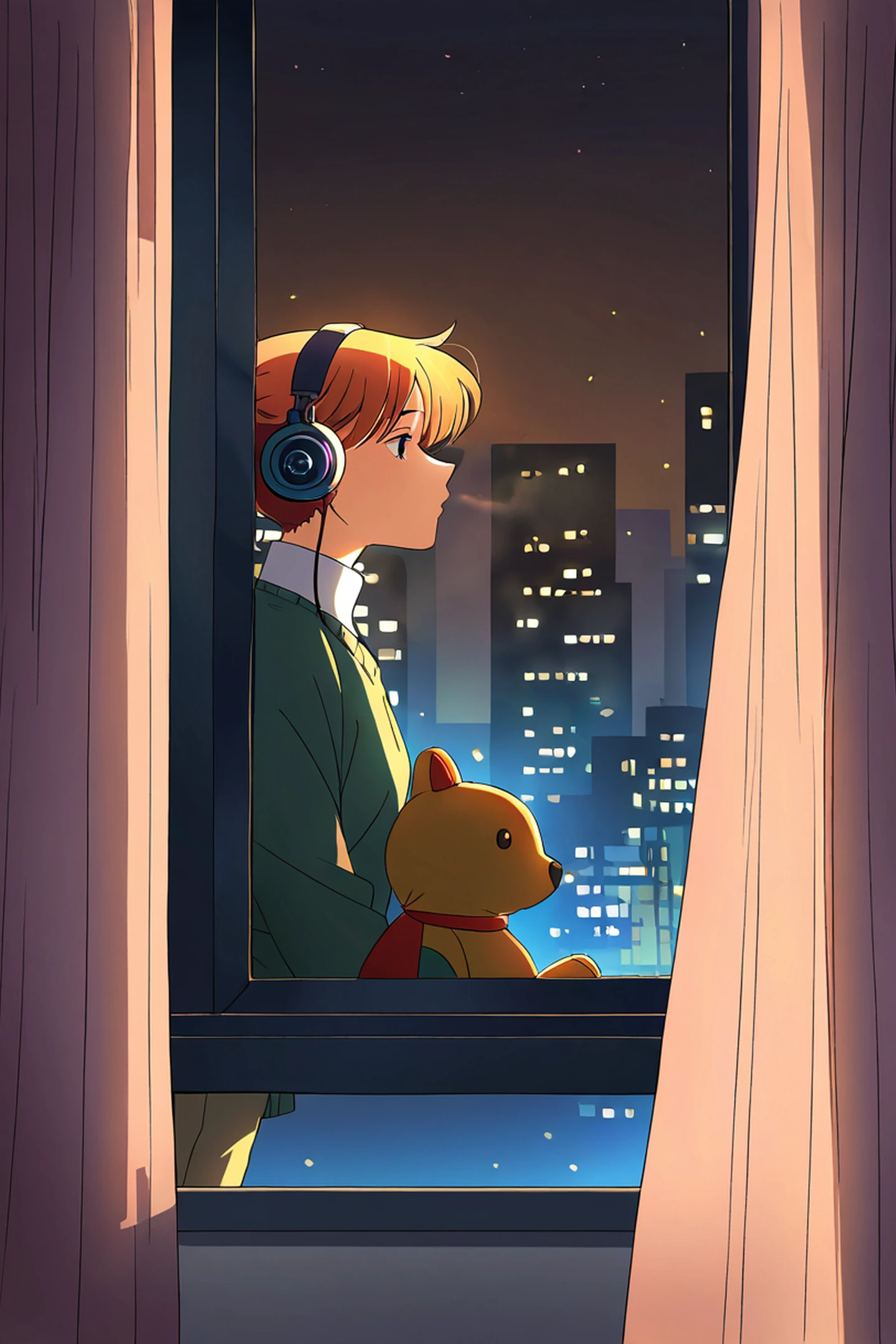 Bedroom Window Night lofi wallpaper