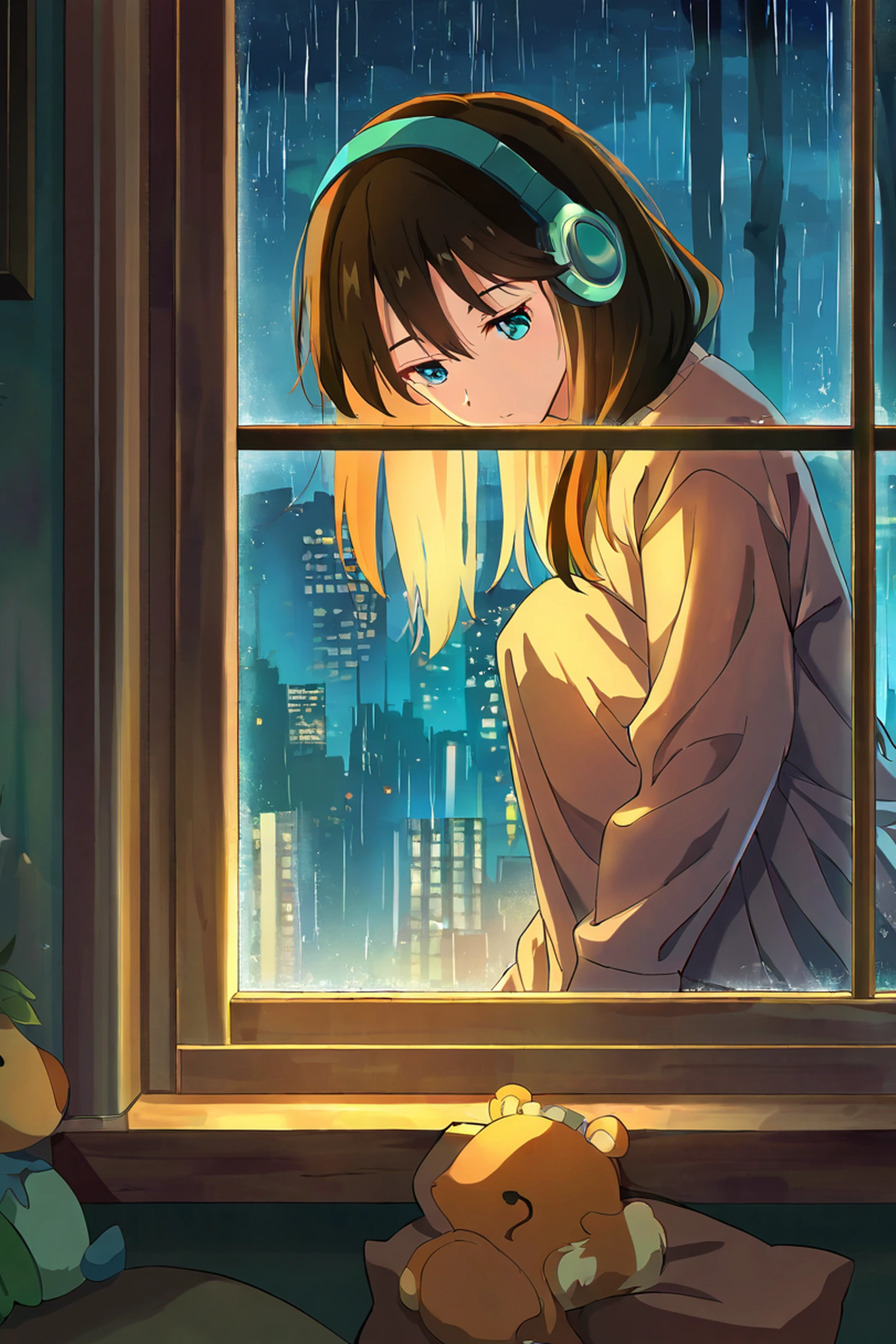 bedroom window night lofi wallpaper