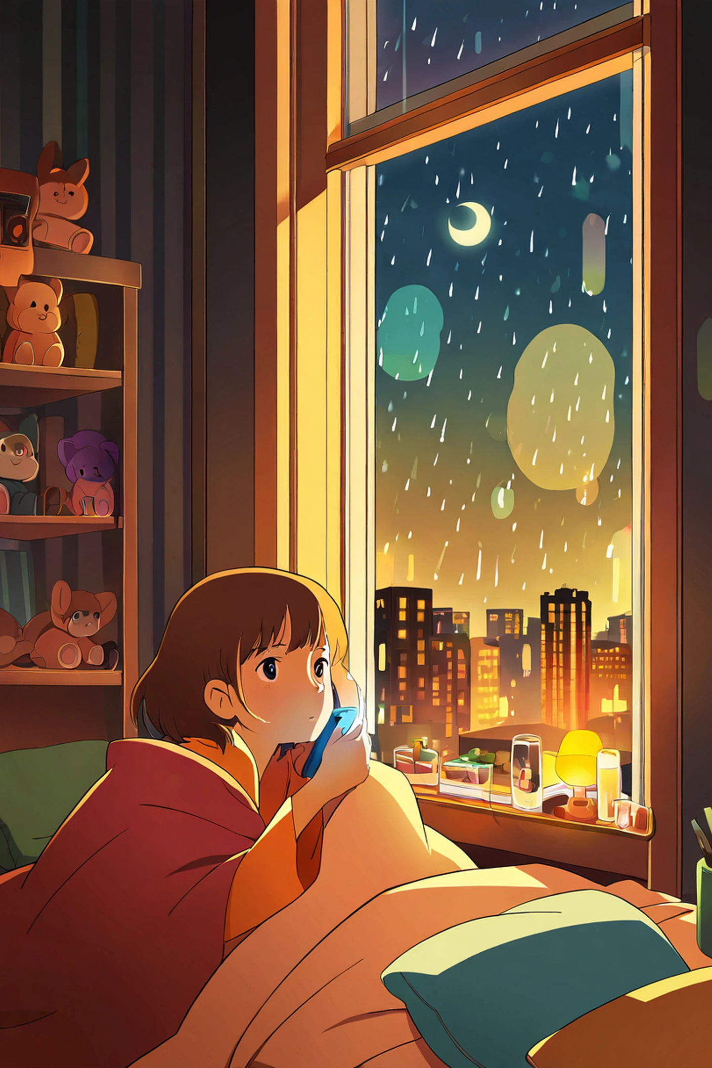 Bedroom Window Night lofi wallpaper