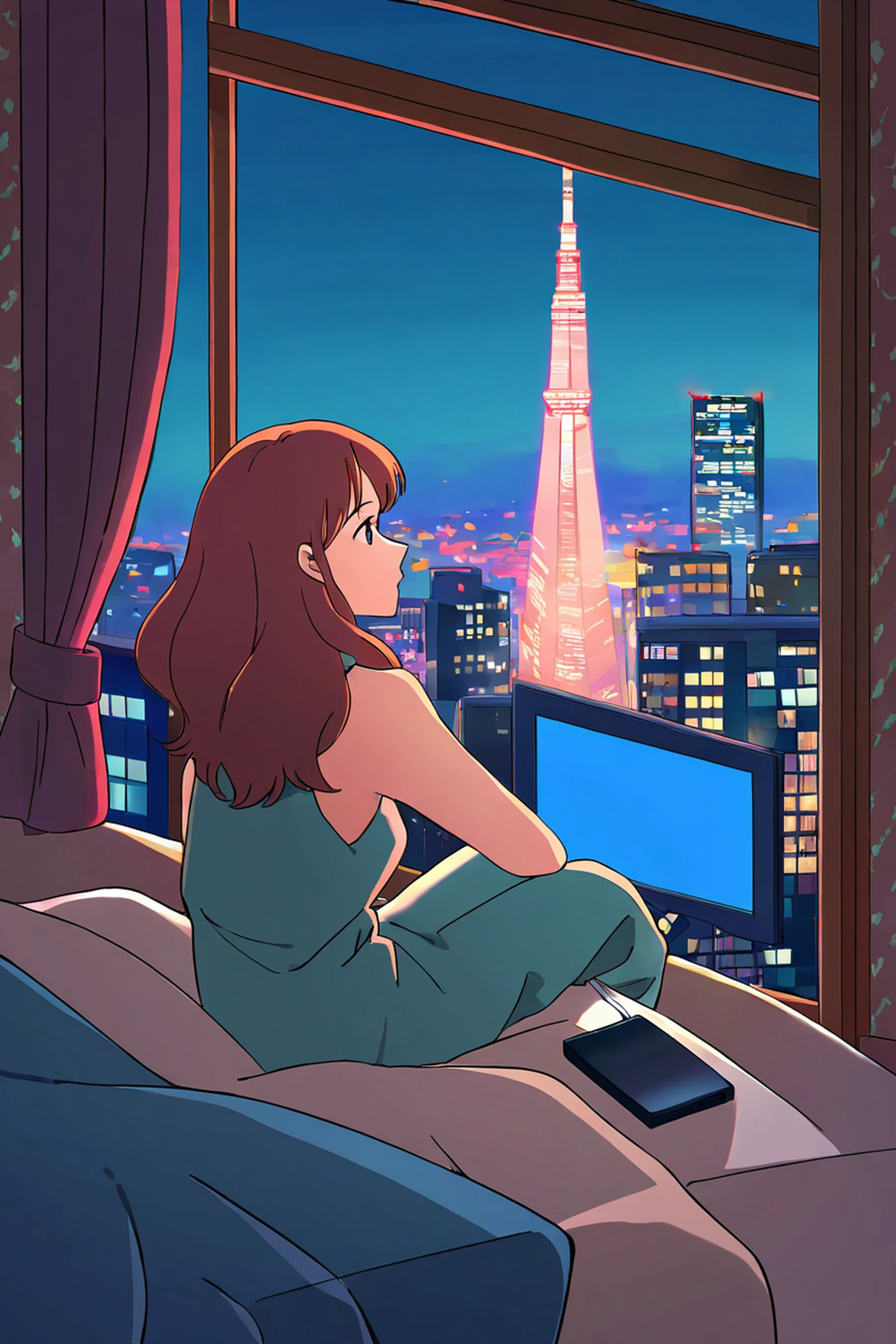 Bedroom Window Night lofi wallpaper