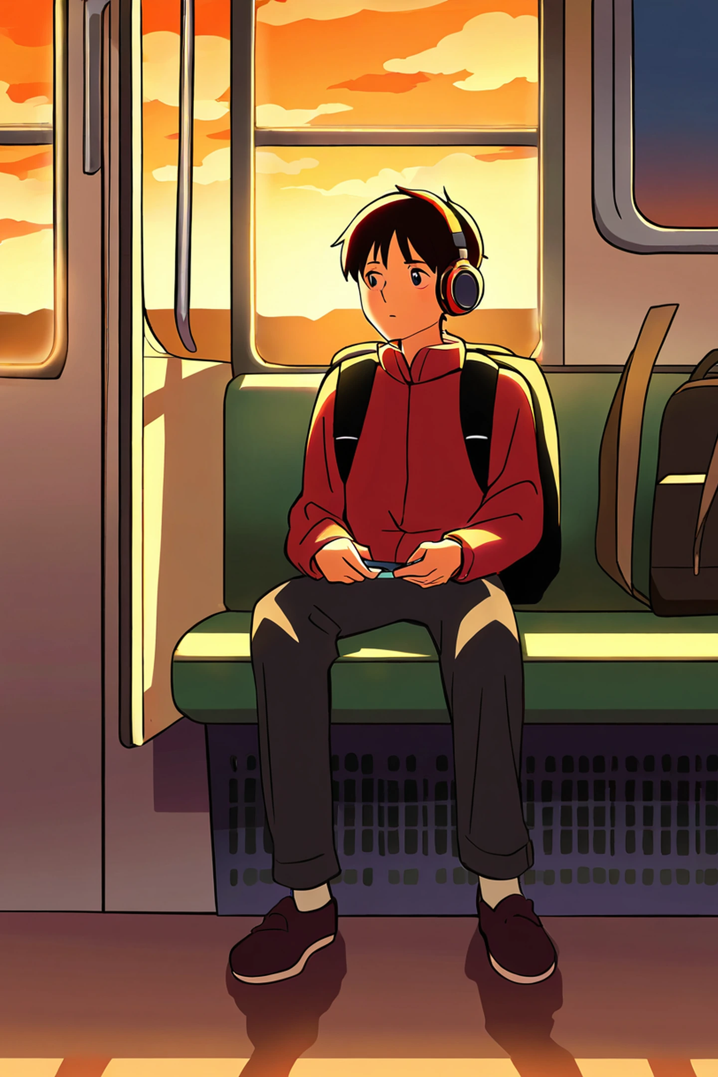 boy train headphones lofi wallpaper